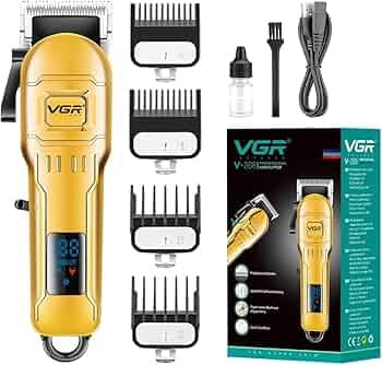 VGR V-268 Salon Series Professional Digital Display Cordless Hair Clipper Stainless steel Blade USB charging 4 adjustable Taper Lever 4 attachable Gui...