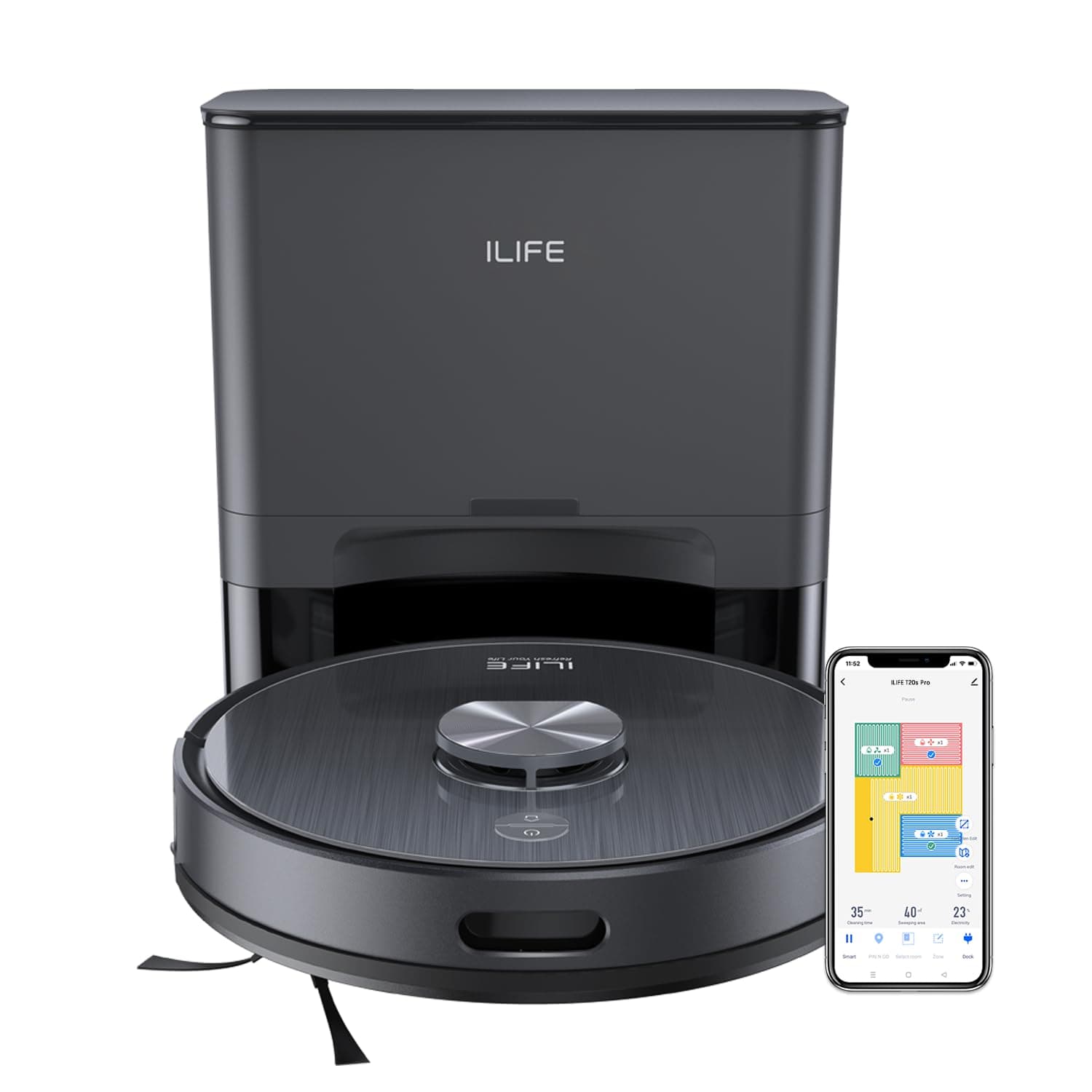 ILIFE T20s Pro Self-Emptying Robotic Vacuum Cleaner with Advanced LDS Navigation, 6500Pa Strong Suction, Simultaneous Vac and Mop, Multi Floor Mapping...