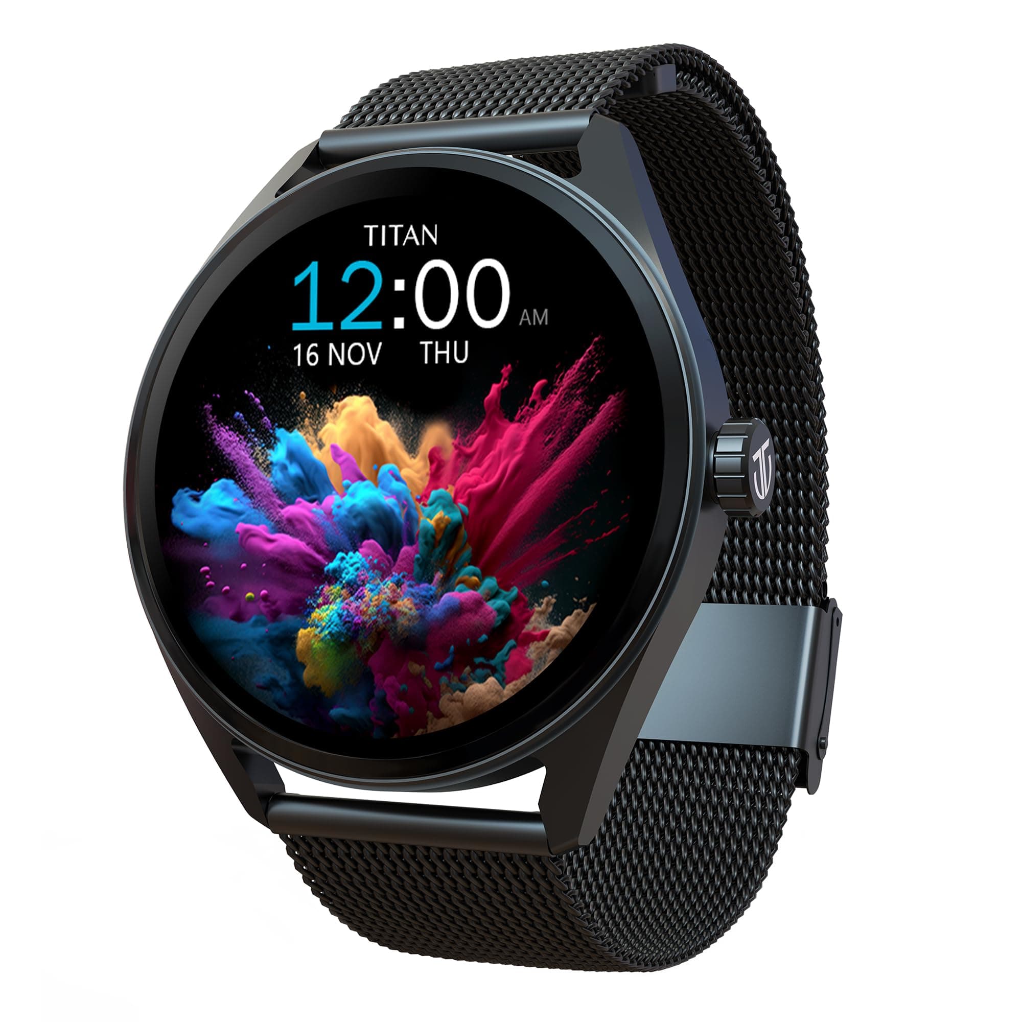 Titan Crest Premium Mesh Strap Smartwatch|1.43" AMOLED Display with AOD|466x466 Pixel Resolution|Functional Crown|SingleSync BT Calling|Advanced Chips...