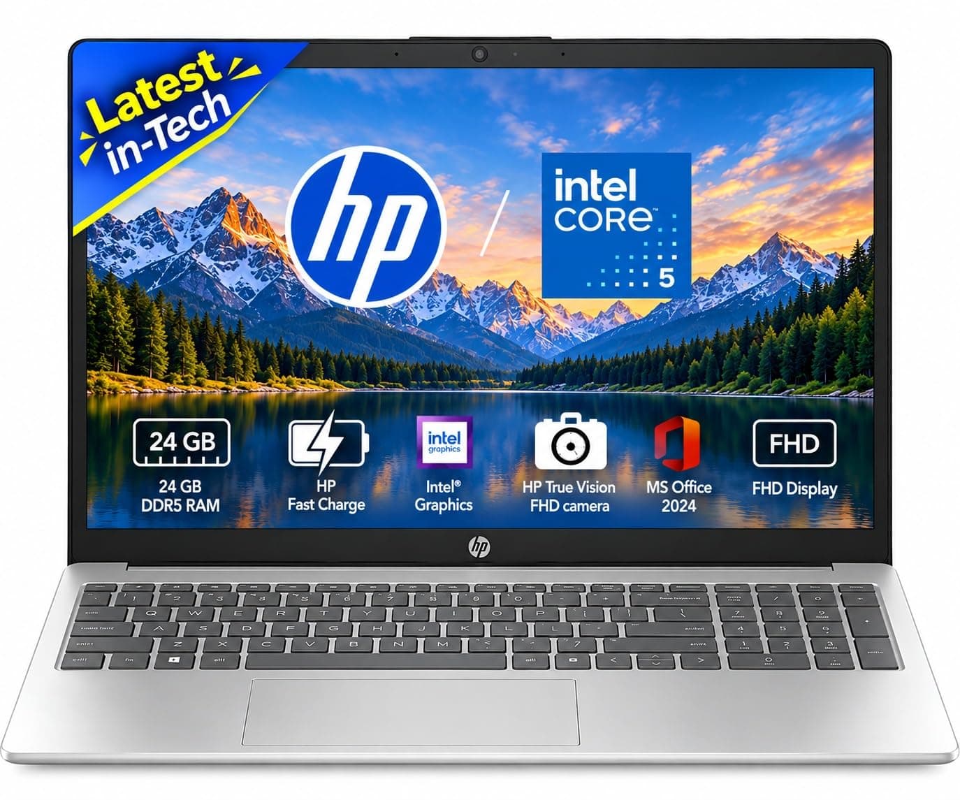 HP 15 Laptop, 14th Gen Intel Core 5 120U (24GB LPDDR5, 512GB SSD)15.6" (39.6 cm) FHD Anti-Glare Display, Backlit Keyboard, FHD Camera, Win 11 Home, M3...
