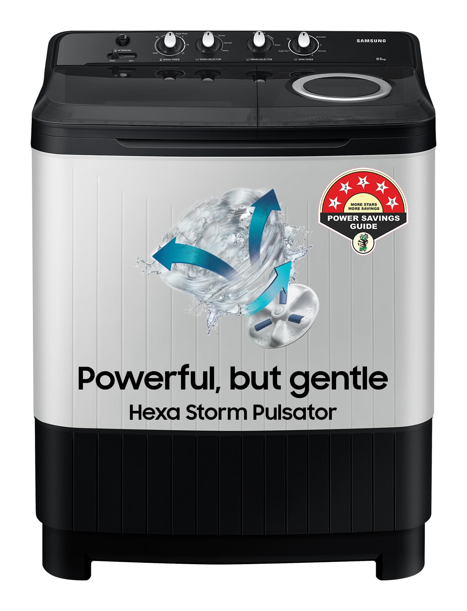 Samsung 8.5 kg, 5 star, Semi-Automatic Washing Machine (WT85C4200GG/TL, Air Turbo Drying, LIGHT GRAY, Awarded as Washing Machine Brand of the year)