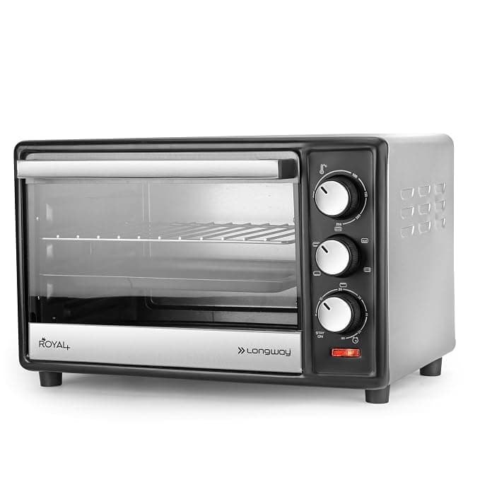 Longway Royal Plus 28L Oven Toaster Griller with Illuminated chamber, Motorized rotisserie Multiple Heating Modes | Temperature Timer Control for Baking Pizza, Cake, Grilling Chicken (1500W, Silver)