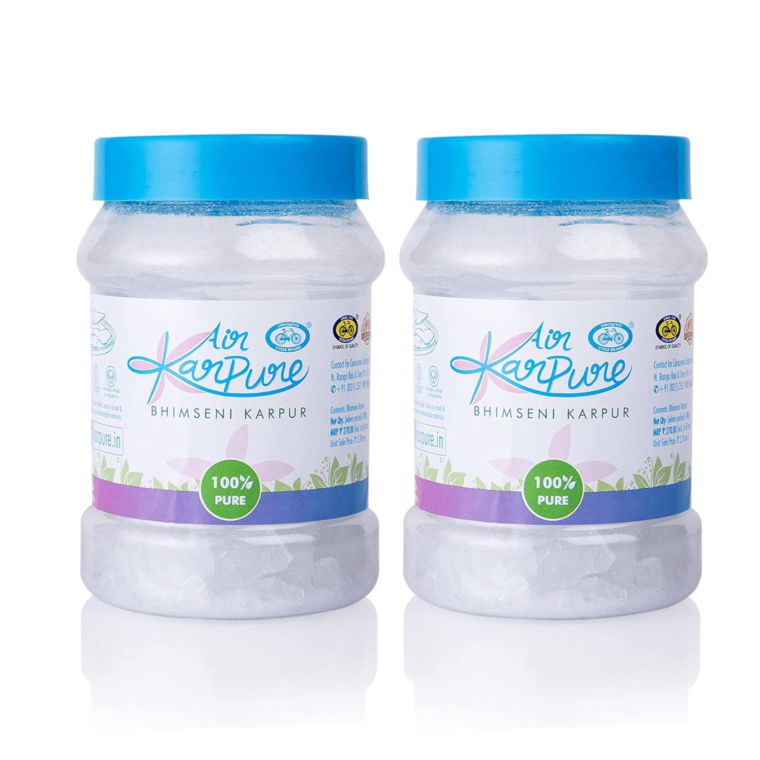 Cycle Pure Karpure Bhimseni Camphor Original, Pack of 2, 200 GM | Bhimseni Kapoor Original for Divine Puja Experience | Use with Camphor Electric Diff...