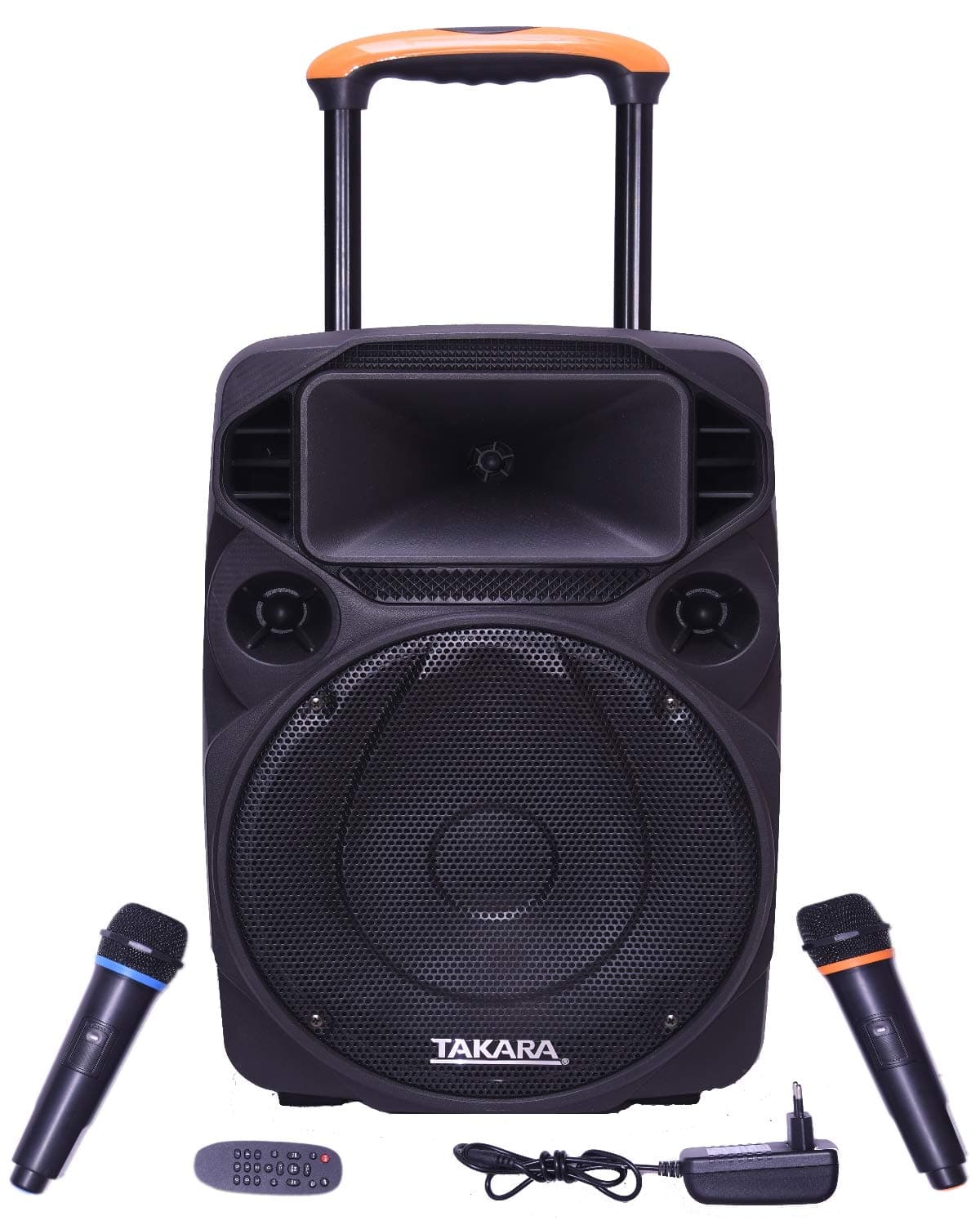 TAKARA T-1112 Portable Trolley Speaker 12 Inch Multimedia BT, Karaoke with Audio Recording, USB, SD,FM PA System with 2 Wirel