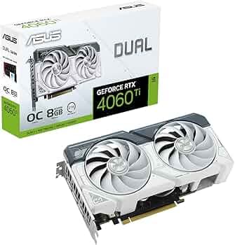 ASUS nVidia GeForce DUAL-RTX4060TI-O8G RTX4060 Ti OC Edition 8GB GDDR6, 2595 MHz Boost Clock, HDMIx1, DPx3 (WHITE)
