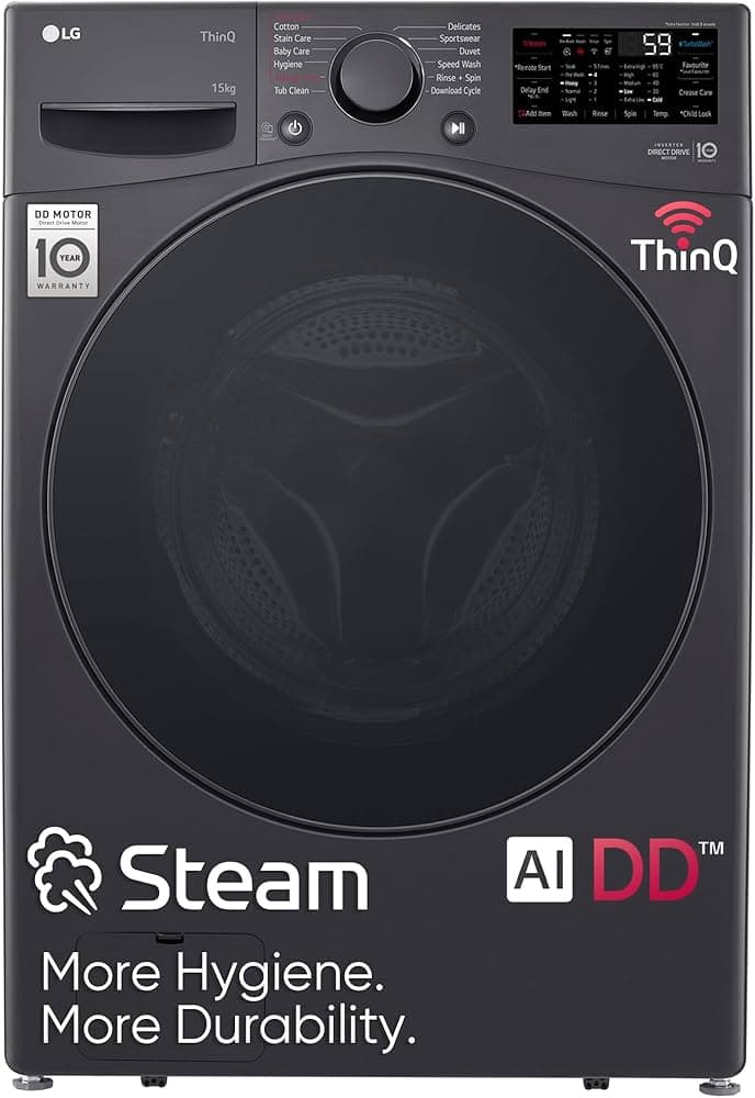 LG 15 Kg 4 Star AI Direct Drive Wi-Fi Inverter Fully Automatic Front-Loading Washing Machine (2023 Model, FHT1415ZTM, 6 Motion DD & Steam for Hygiene ...