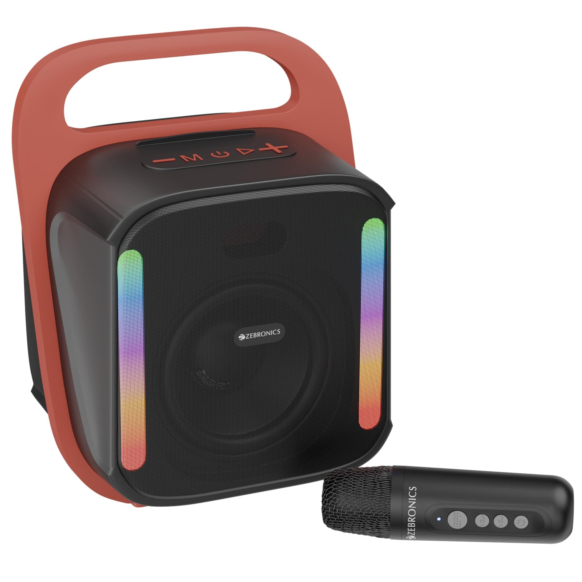 Zebronics Portable BT Speaker, 14W, Upto 4 Hrs Playback, 10.16cm Driver, BT v5.4, USB, mSD, AUX, Splash Proof, Voice Changing Wireless Mic, Carry Hand...