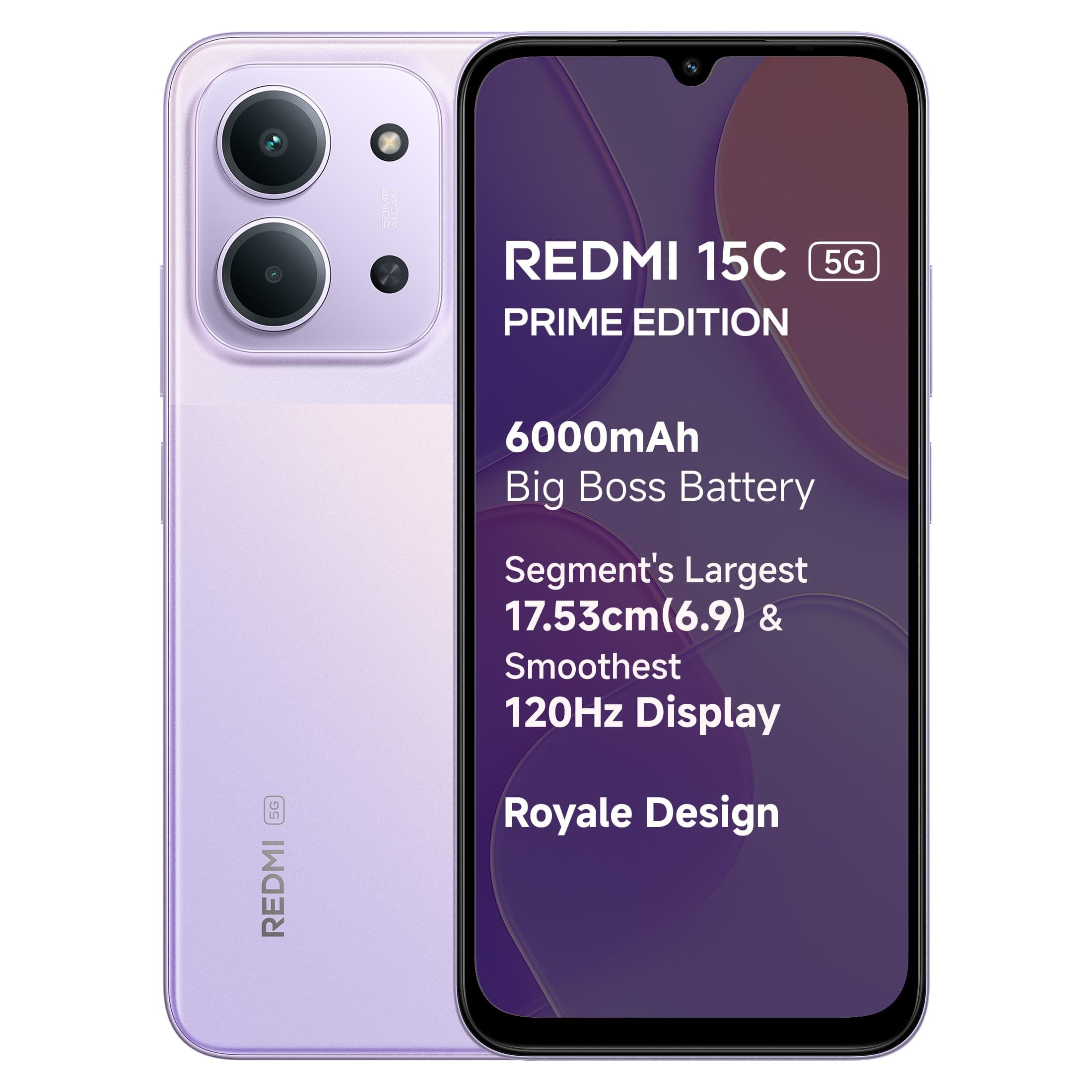 REDMI 15C 5G Dusk Purple 4GB + 128GB | Royale Design | Massive 6000mAh Battery | Segment's Largest 17.53cm Display Up to 120Hz | MediaTek Dimensity 63...