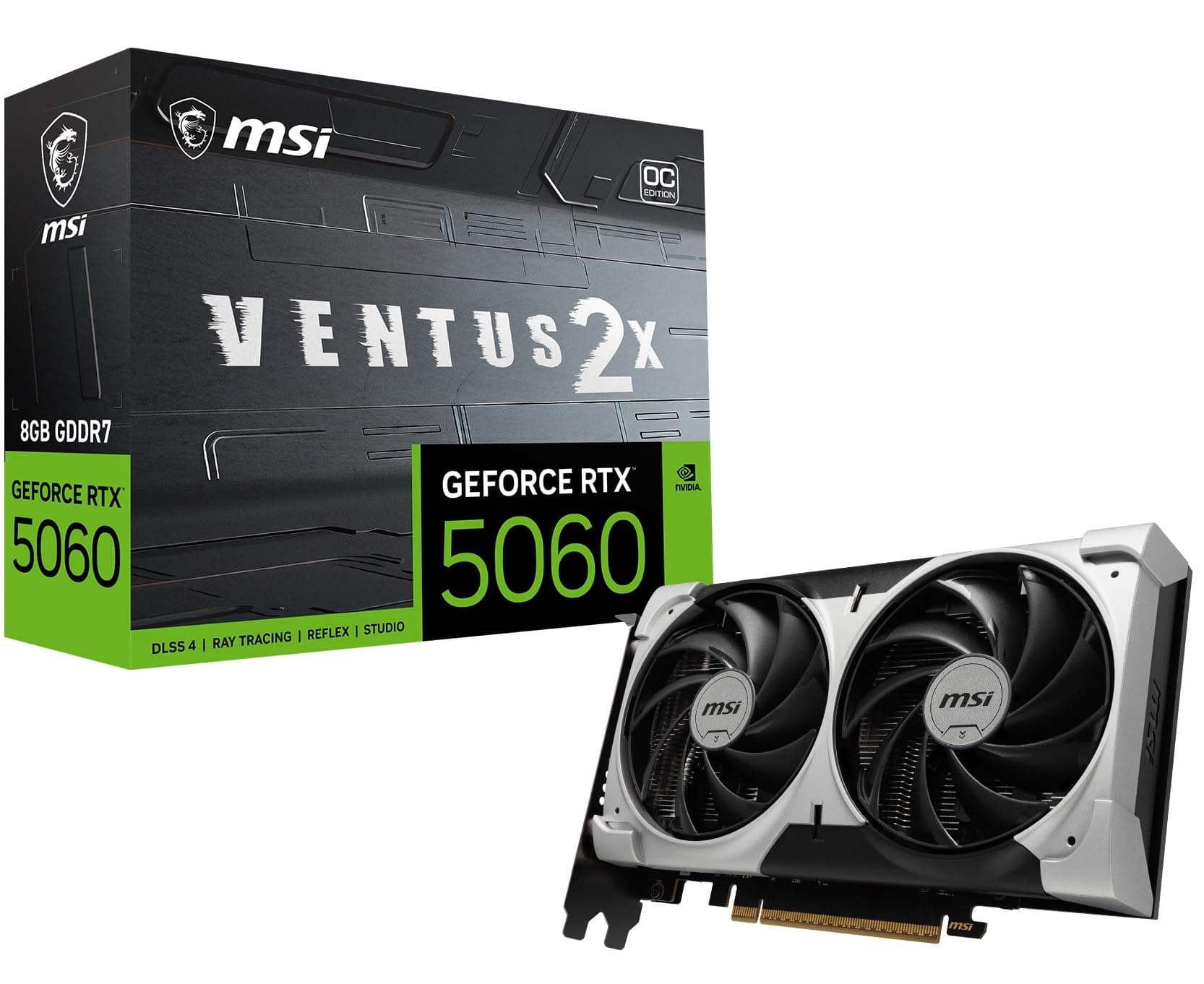 MSI GeForce RTX 5060 8G Ventus 2X OC V1 Gaming Graphics Card, 8GB GDDR7, 3840 CUDA Cores, PCIe Gen 5, TORX Fan 5.0, Zero F...