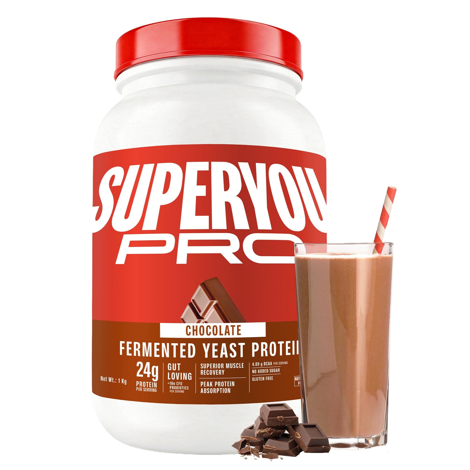 Superyou Pro Fermented Yeast Protein 1kg | 24g Protein| Chocolate | Peak Absorption | Superior Muscle Recovery | Gut Friendly + 1Bn CFU Probiotics | P...