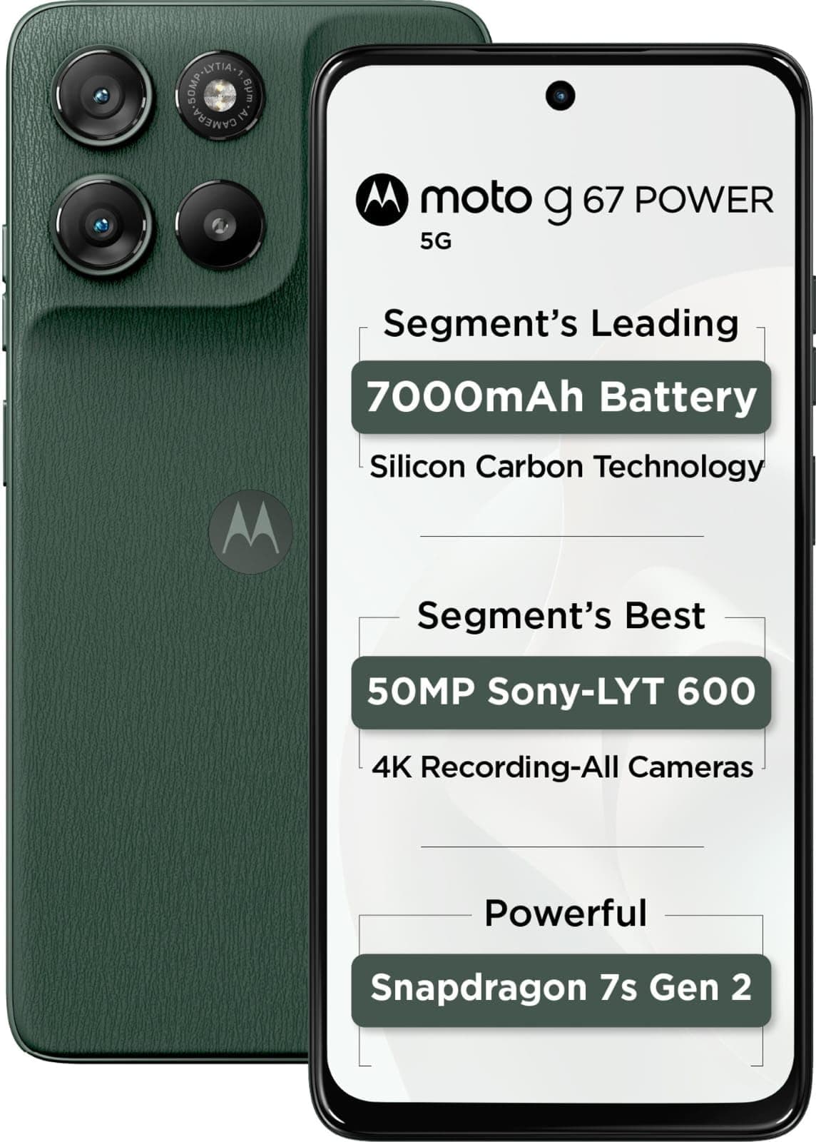 Motorola G67 Power 5G (Pantone Cilantro, 8GB RAM, 128GB Storage) | 6.7" FHD+ 120Hz LCD Display | Snapdragon 7s Gen2 Processor | 50MP + 8MP UW Camera |...