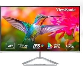 ViewSonic VX2476-SMHD-3 (60.96cm) 24''Monitor Full HD, Frameless Design,100Hz, 5ms, Built-in Speakers, Ultra-Slim Bezel, E...