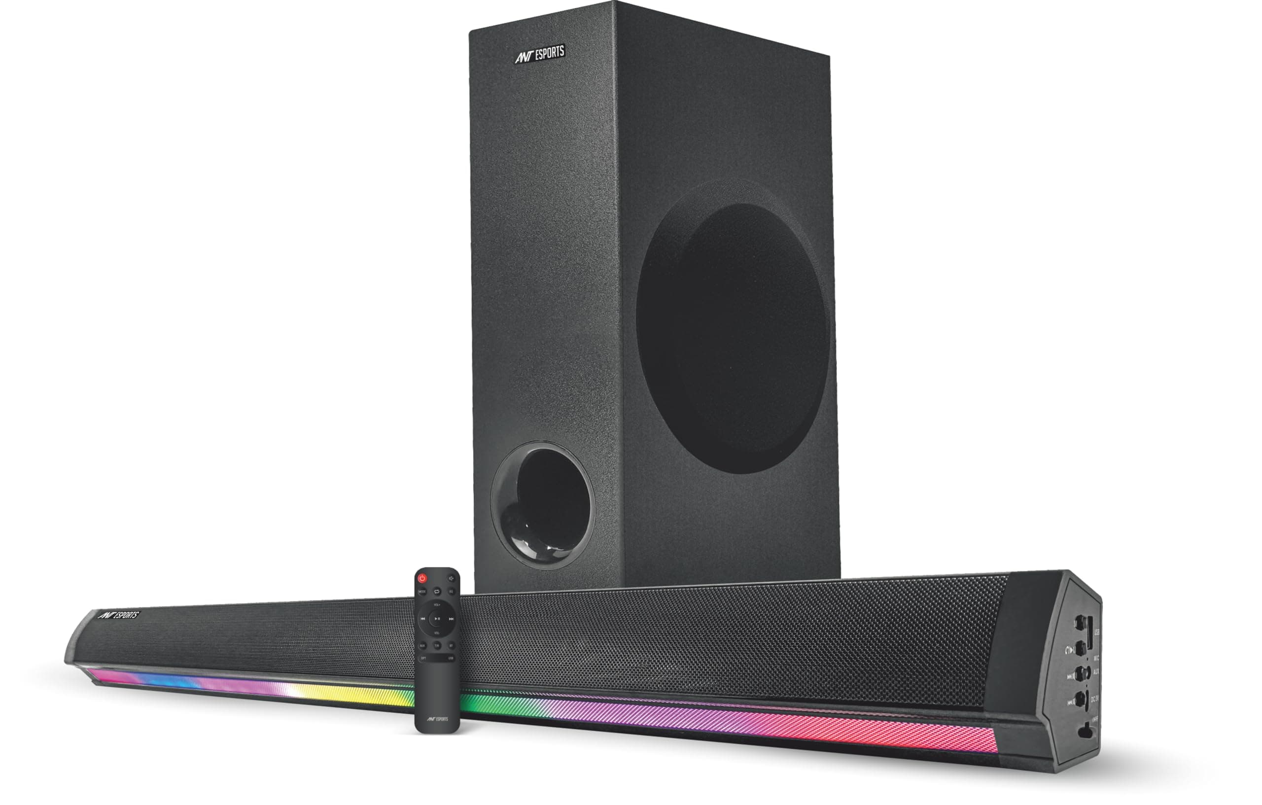 Ant Esports SBW200| RGB Light 200 watts Sound Bar with 5.5 inch Subwoofer, HDMI/Optical/AUX/USB/TF and Bluetooth 5.0 Connection,FM Radio,Bass Adjustab...
