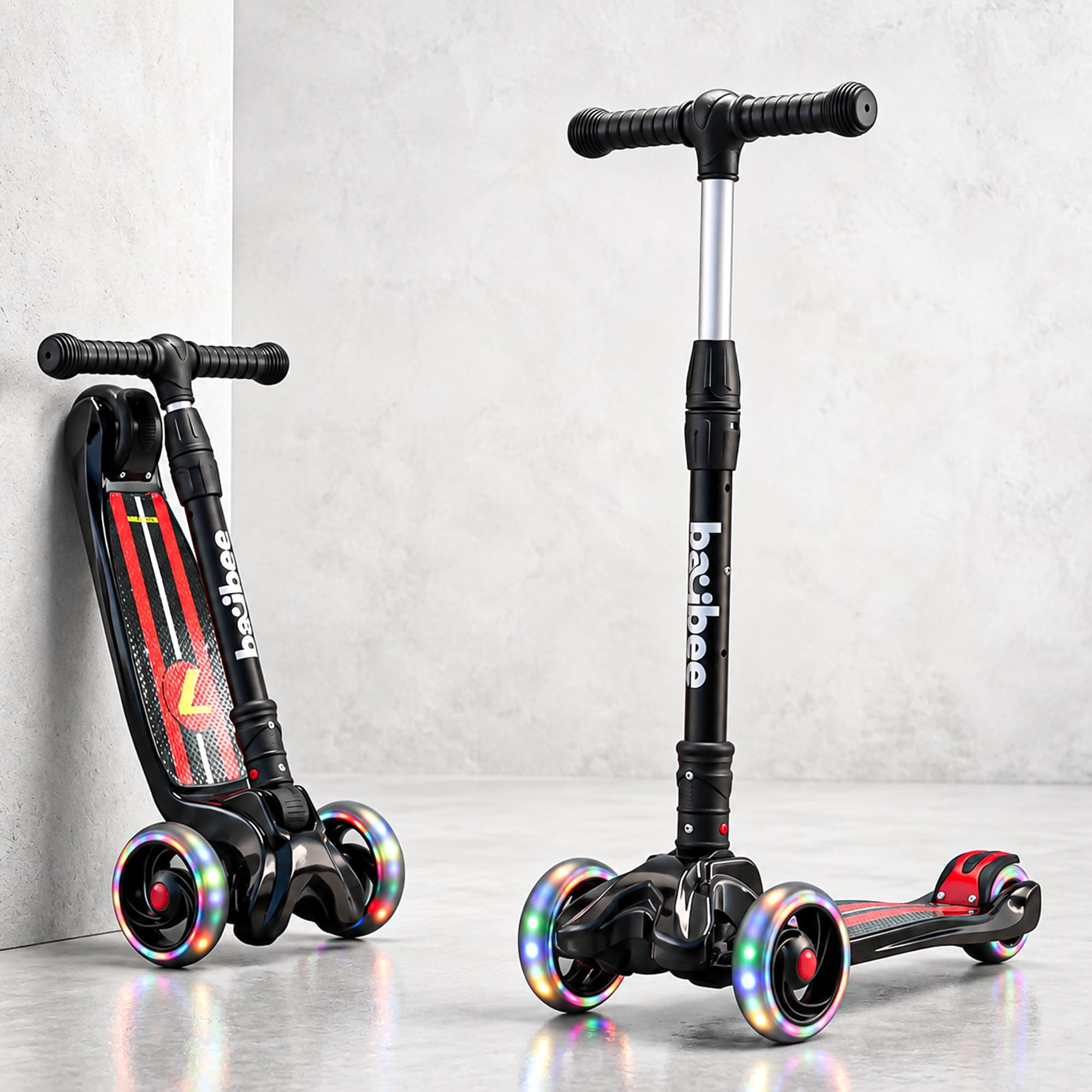 Baybee Flash Scooter for Kids, 3 Wheel Kids Scooter Smart Kick Scooter with Foldable & Height Adjustable Handle & Extra-Wide
