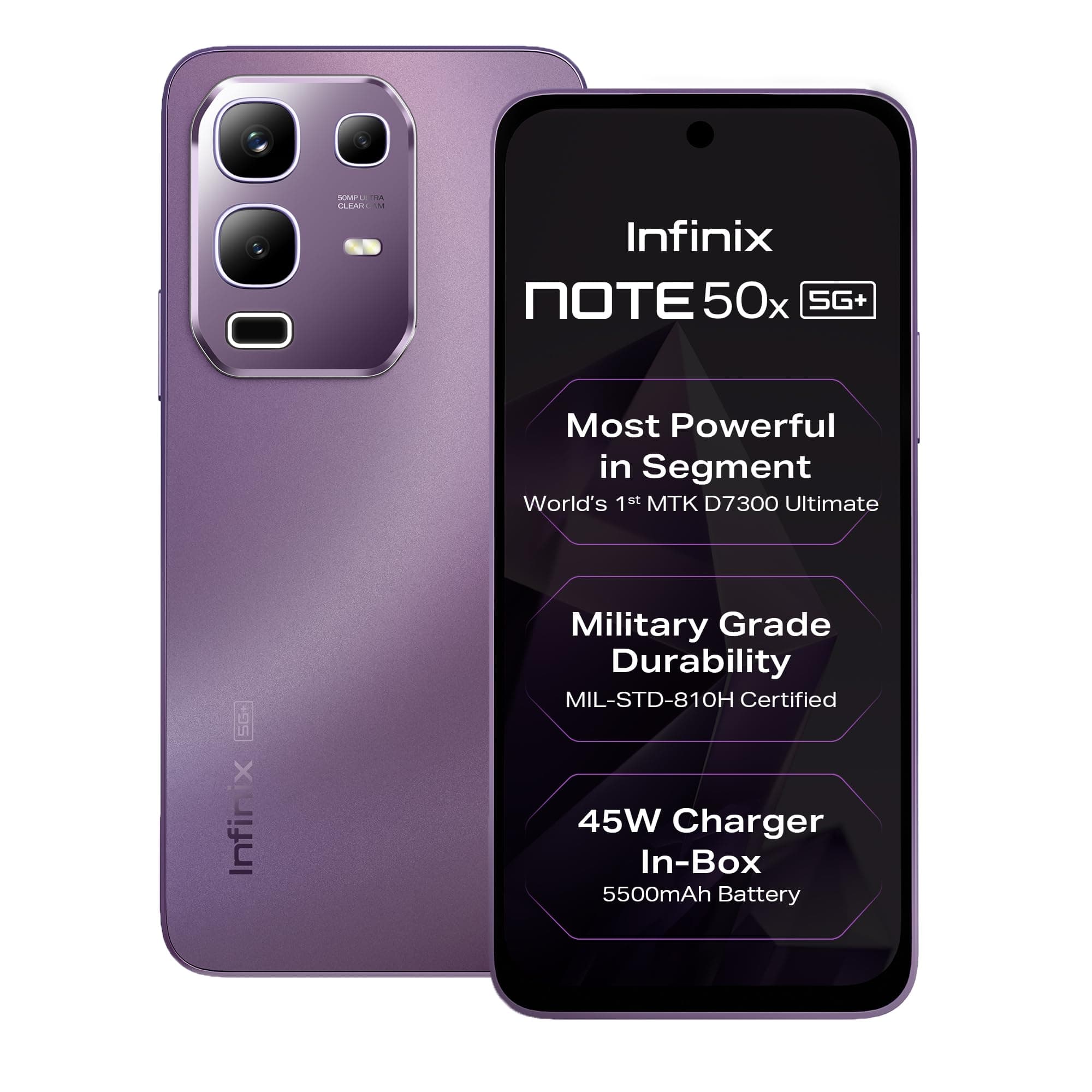 Infinix Note 50x 5G+ (Enchanted Purple, 6GB RAM, 128GB Storage) | MediaTek Dimensity 7300 | 5500mAh Solid Core Battery | Military Grade Durability (Without Offers)