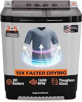 White Westinghouse 8 kg 3D Wash with Toughen Glass Semi Automatic Top Loading Washing Machine (SFW8000H/ BLACK/ 2023)