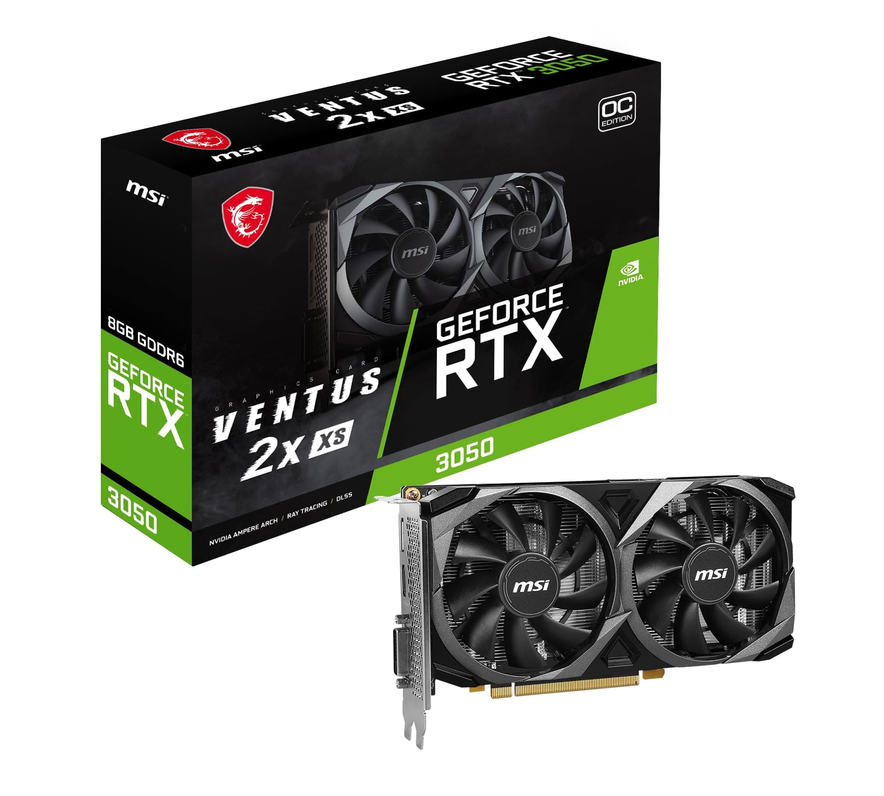 MSI VGA GEFORCE RTX 3050 VENTUS 2X XS 8G OC RTX3050 8GB GDDR6 128B DX12 PCIE 4.0 X8 (1XDP 1XHDMI 1XDL-DVI-D) Graphics Card