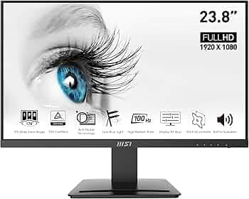 MSI PRO MP243X 23.8 Inch 1920 x 1080 Full HD Monitor Ergonomic Design, Blue Light Reduction, Seamless Connectivity