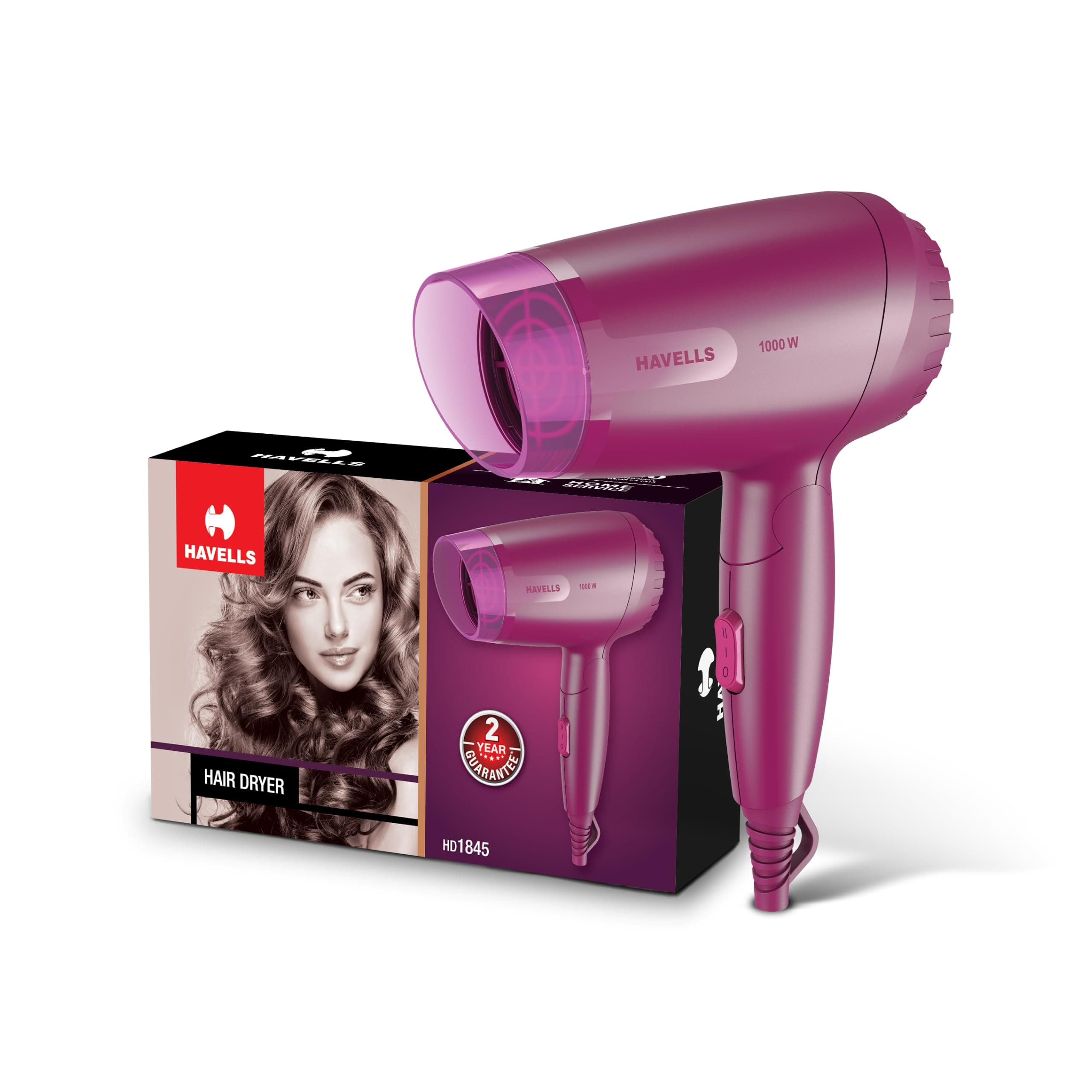 Havells 1000W Foldable Hair Dryer|Blow Dry for Men & Women|2 Temperature Settings|Travel Friendly|360 Radial Inlet| ThermoProtect Feature| HD1845