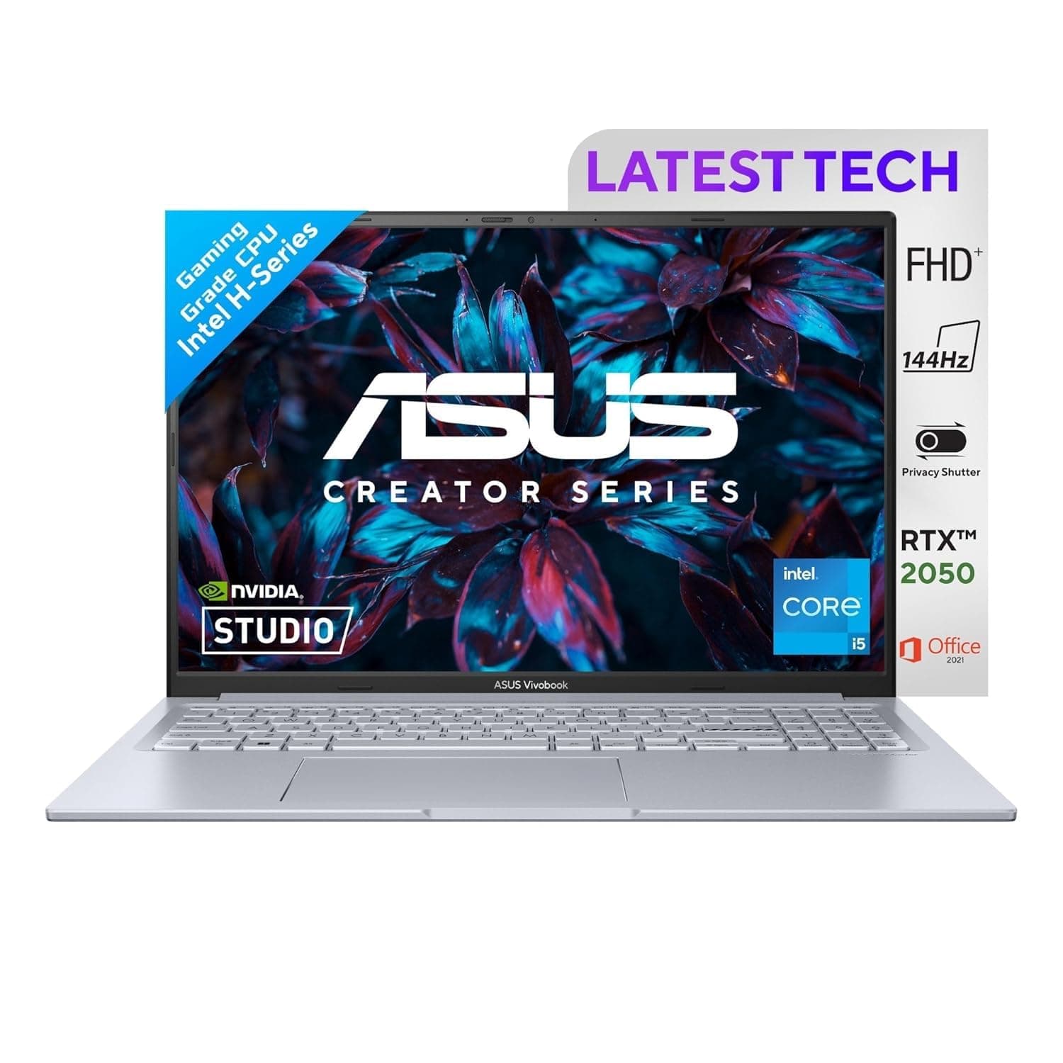 ASUS Vivobook 16X, 16" FHD+, 144Hz 300nits, Intel Core i5-12500H 2.5 GHz, Creator/Gaming Laptop (16GB RAM/512GB SSD/RTX 2050/win 11/Office Home/50WHr ...