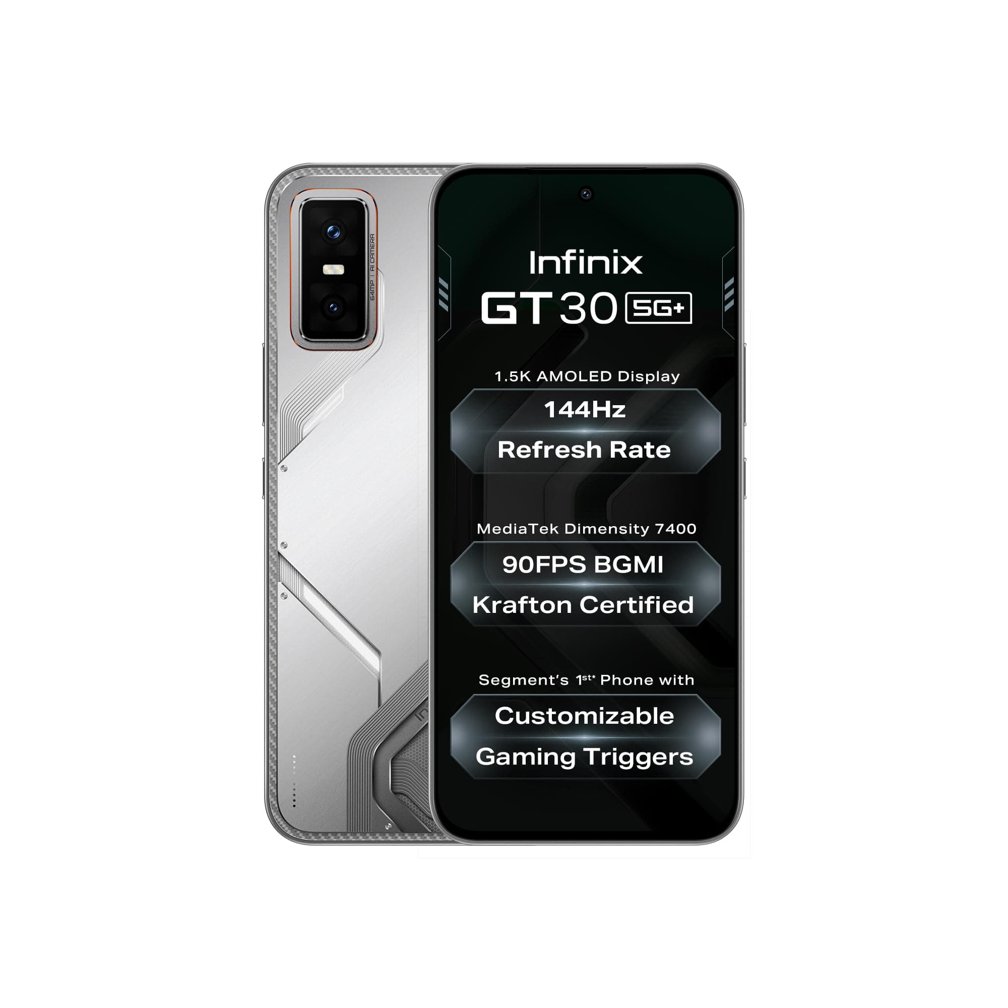Infinix GT 30 5G+ (Blade White, 8GB RAM, 128GB Storage) | Cyber Mecha Deisgn with LED Lights | 90FPS on BGMI | 1.5K 144Hz AMOLED Display | Segment's 1...