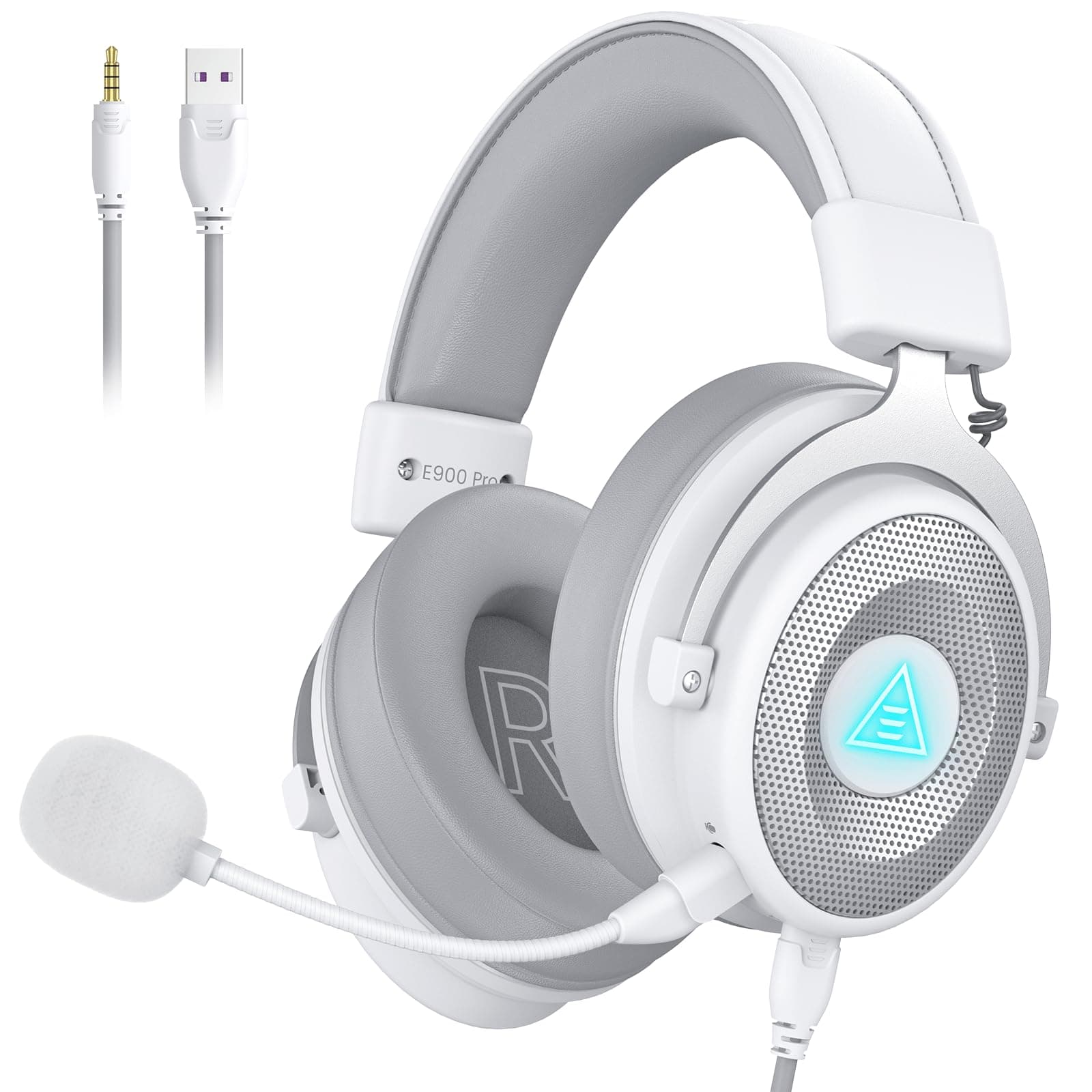 EKSA E900 Pro White Gaming Wired Over Ear Headphones with Virtual 7.1 Surround Sound, Noise Cancelling with Mic & Led, Compatible with PC, PS4, PS5, X...