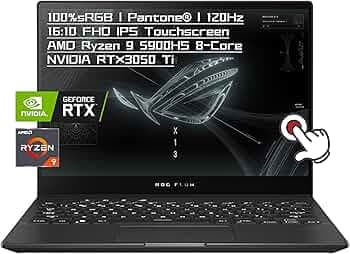 ASUS ROG Flow X13 13.4" 16:10 2-in-1 Touch Light & Thin Gaming Laptop, 8-Core Ryzen 9 5900HS, Wide UXGA (1920x1200) 120Hz IPS, RTX 3050 Ti, WiFi 6, RG...