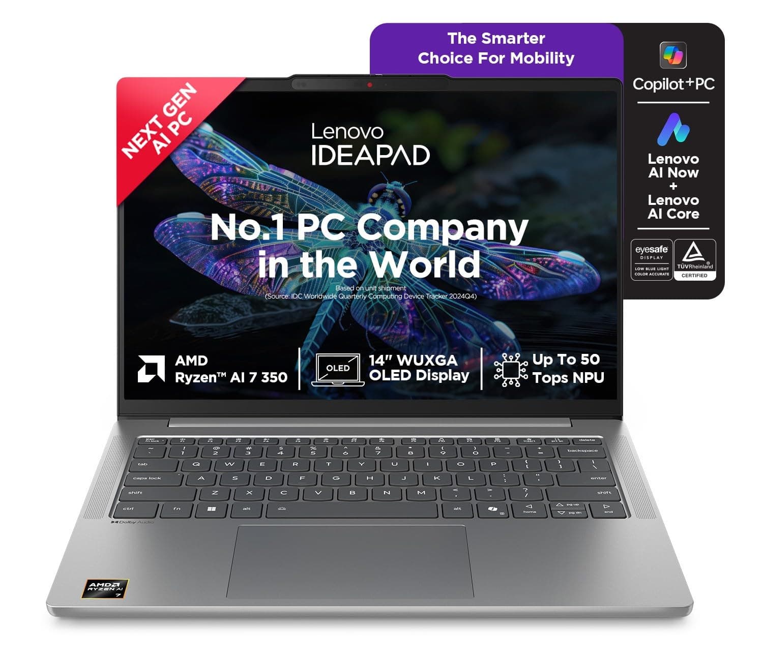 Lenovo IdeaPad Slim 5 AMD Ryzen AI 7 350 (24GB RAM/1TB SSD/14 (35.5cm)/WUXGA OLED/Lenovo AI Now/Copilot+ PC/Windows 11/MSO 365 Basic+Office 2024/1Yr A...