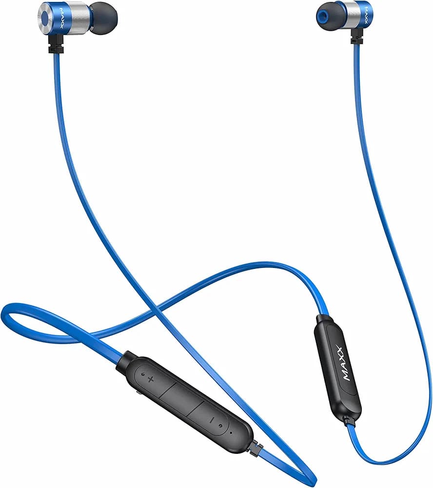 Maxx NX4 Wireless in-Earphone with Upto 25Hrs Playtime, Dual Pairing, Noise Cancellation, Rapid Charge, Magnetic, IPX6 with Mic (Black/Blue)