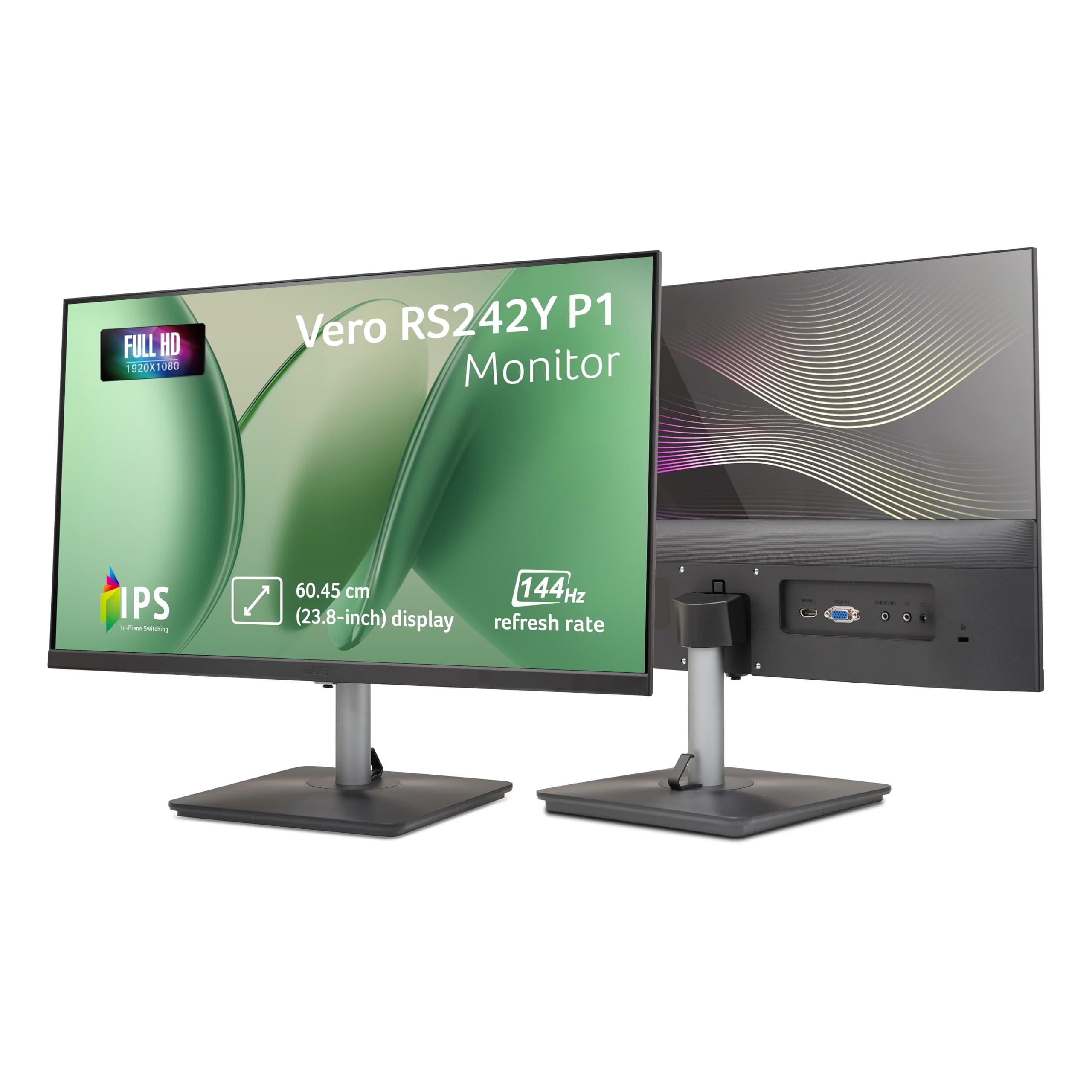 Acer RS242Y P1 23.8 Inch IPS FHD Monitor | 144Hz Refresh | 1ms VRB | AMD FreeSync | Ultra Slim 6.9mm ZeroFrame Design | HDMI + VGA | 99% sRGB | Dual G...