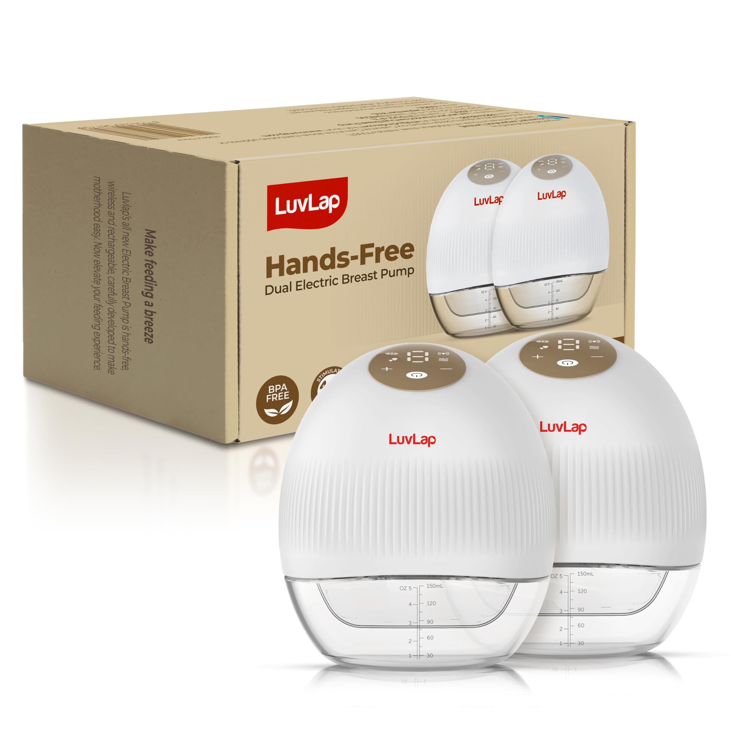 LuvLap Glory Hands-Free Dual Electric Breast Pump for Breastfeeding, Wearable, Portable, 4 Modes & 9 Suction Levels, Type-C Fast Charging, 24mm Breast...