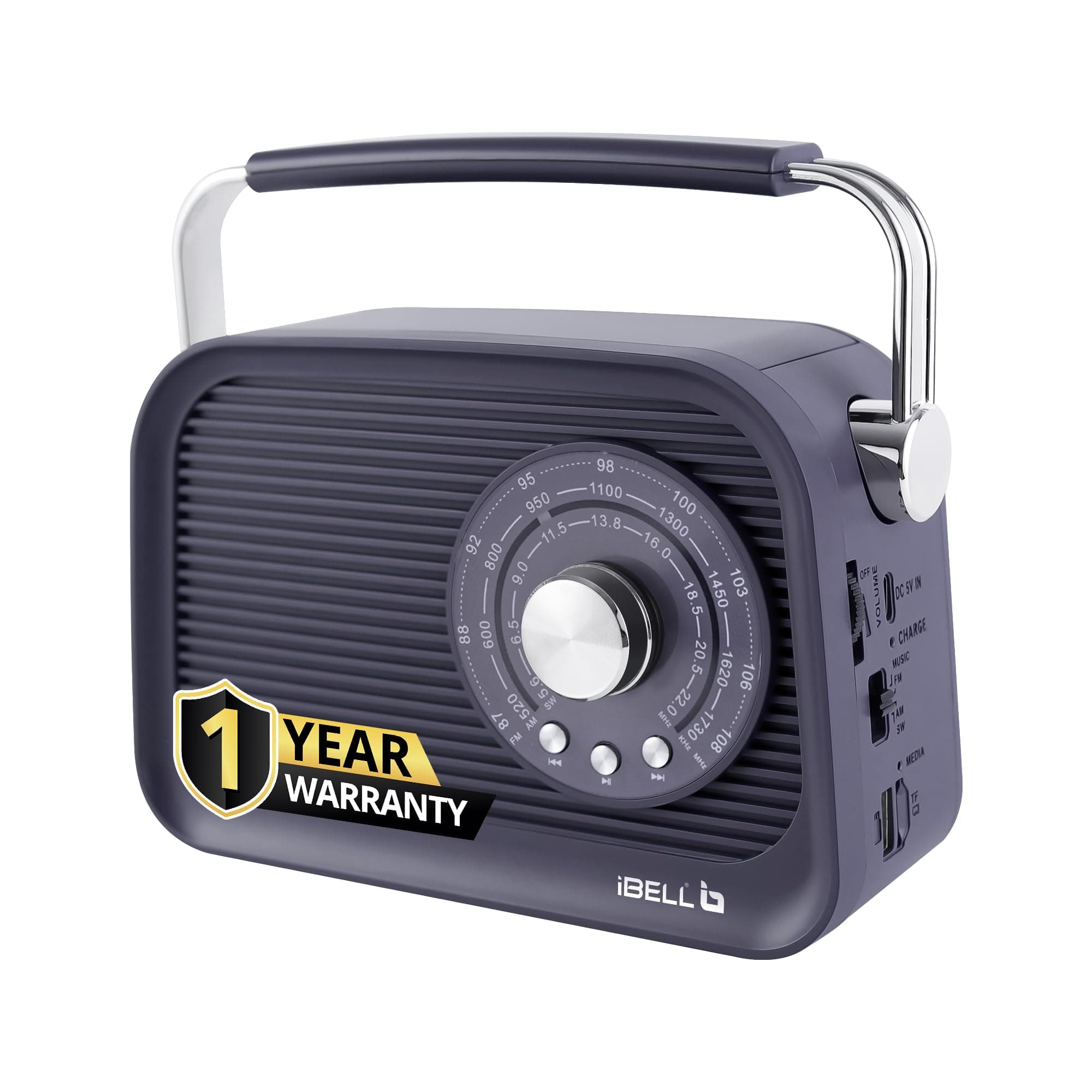 iBELL FM770BT Portable FM Radio with Bluetooth Speaker, AM/FM/SW 3-Band Tuner, USB & Micro TF Slot, MP3 Playback, Rechargeable Battery, Telescopic Ant...