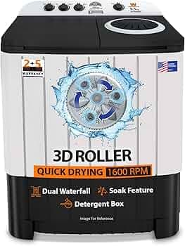 White Westinghouse 9.5 KG Double Waterfall Semi Automatic Washing Machine with Hammer Wash Technology (SFW9500, White & Black, Hammer Wash Technology)