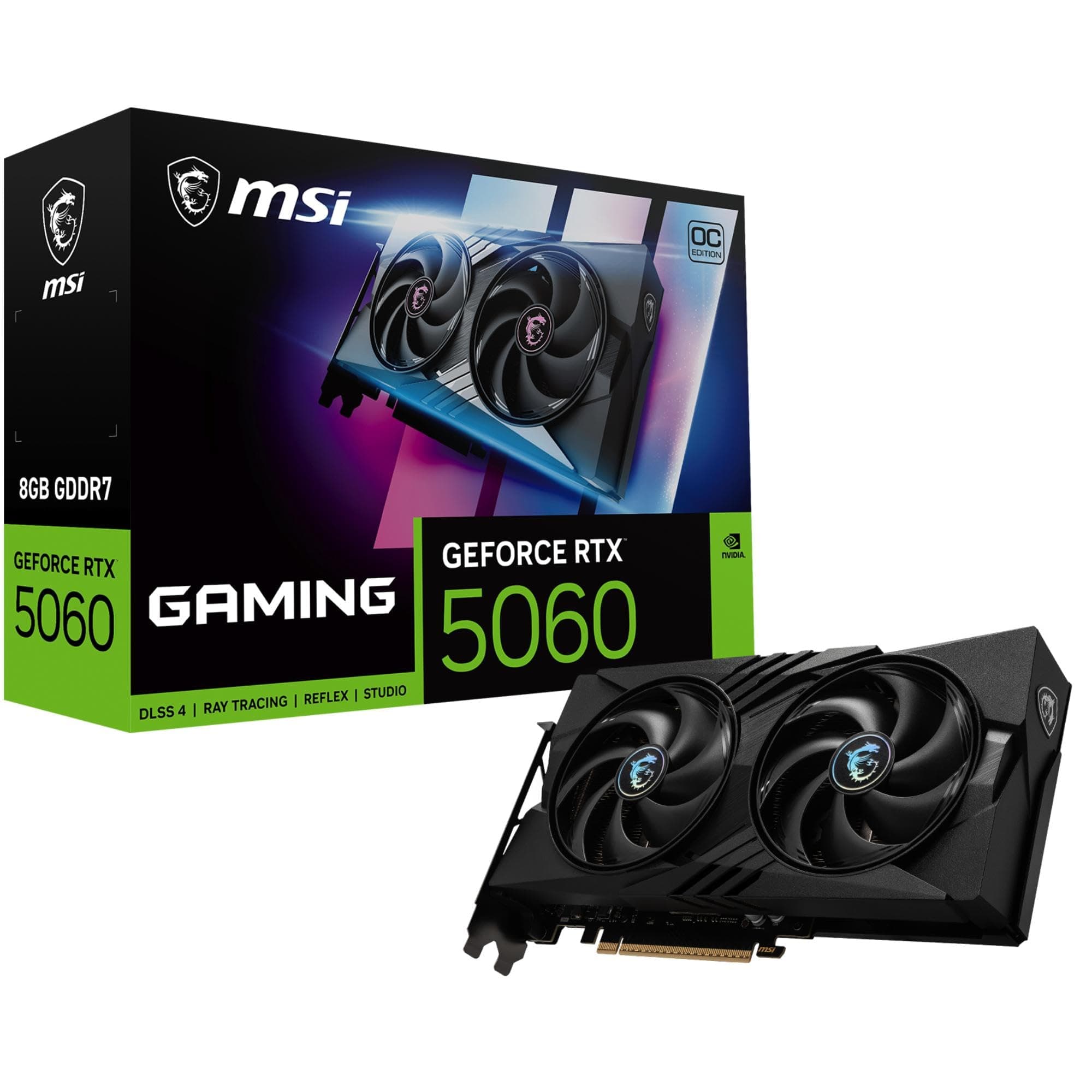 MSI GeForce RTX 5060 8G Gaming OC V1 Graphics Card, 8GB GDDR7, 128-bit, PCIe Gen 5, 2587 MHz Boost Clock, STORMFORCE Fan Cooling, HDMI 2.1b, DisplayPo...