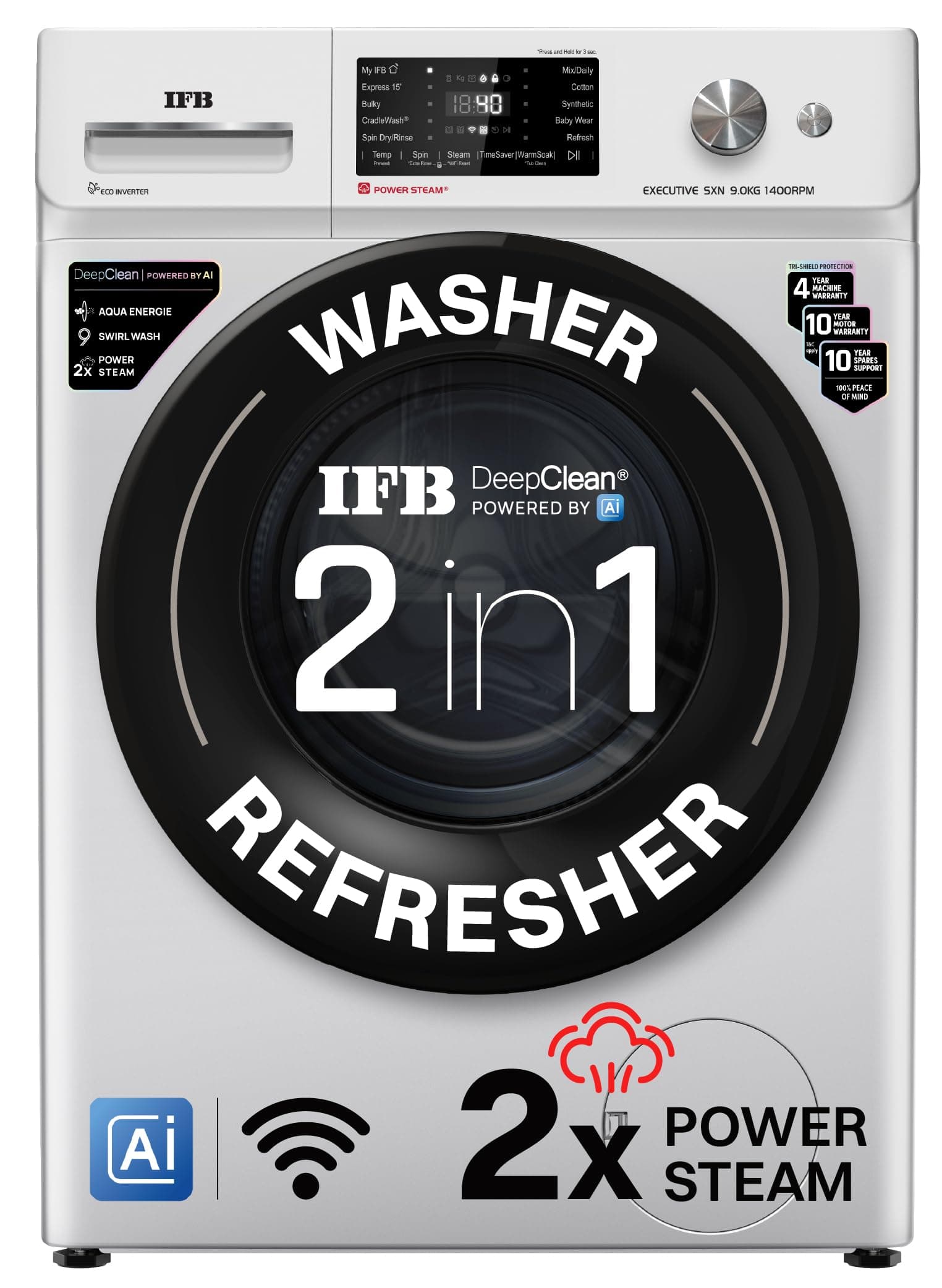 IFB 9Kg 5 Star with 9 Swirl Wash, AI Powered, Wi-Fi, Fully Automatic Front Load Washing Machine (Executive SXN 9014K, Steam Refresh Program with Eco I...