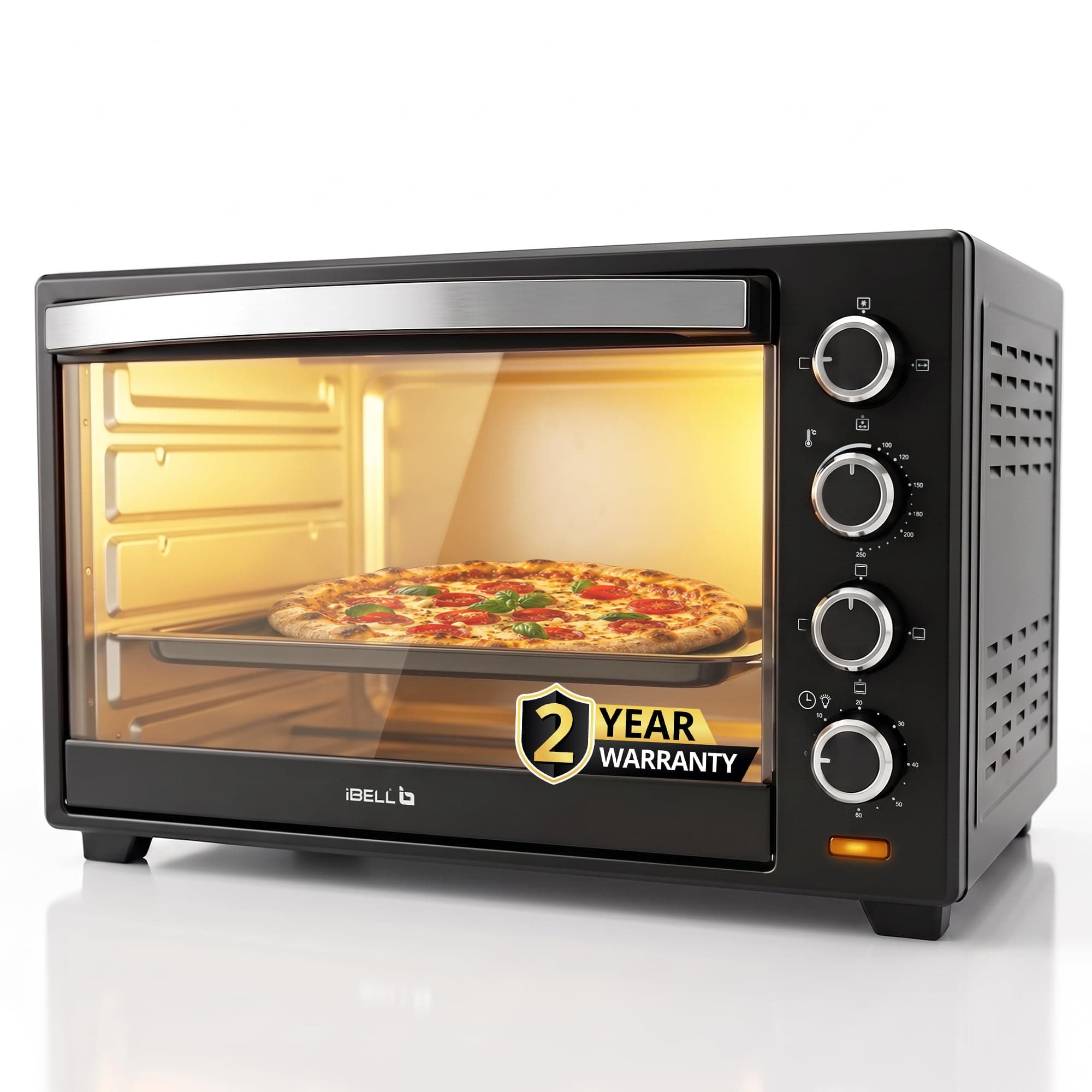 iBELL 50 Litre OTG 2000W Convection Oven Toaster Griller with Motorized Rotisserie & Multiple Heating Modes Black