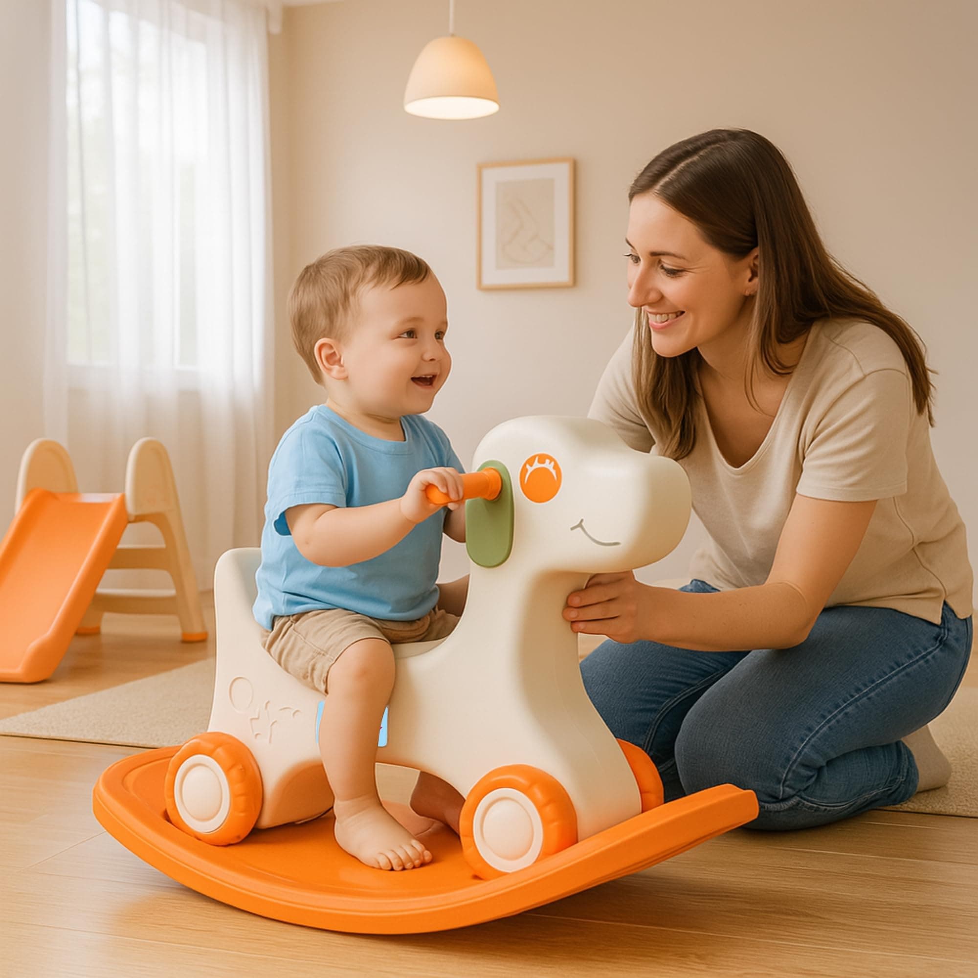 Amazon Brand - Jam & Honey 3-in-1 Puppy Push Ride-On, Rocker & Balance Board | for Kids 1-4 Years Old | Non-Toxic | Durable and Safe | Upto 20kgs Weig...