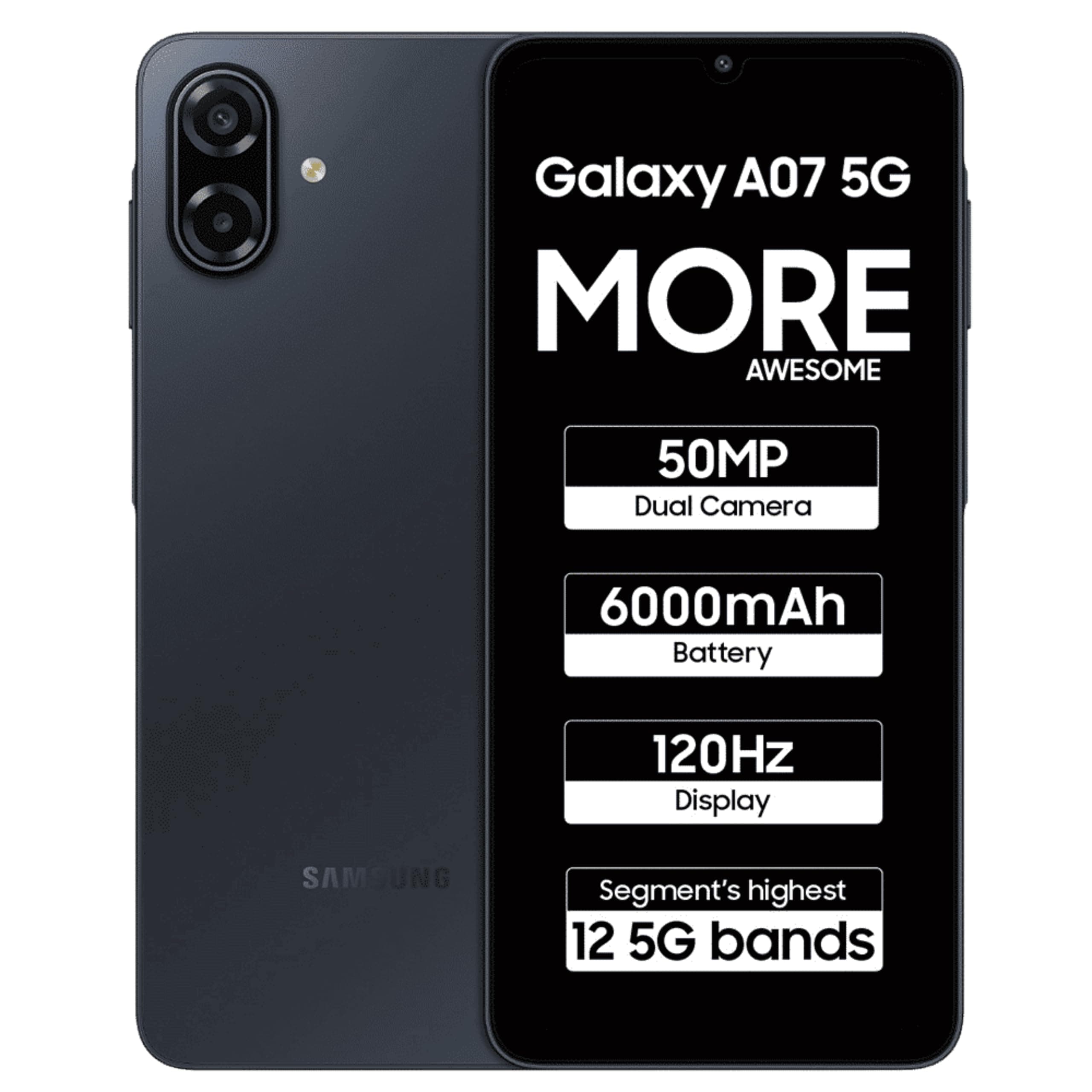 Samsung Galaxy A07 5G (Black, 4GB RAM, 128GB Storage) | 6.7 inch HD+ 120Hz Display | MediaTek Dimensity 6300 | 50MP + 2MP Rear Camera | 6000 mAh Batte...