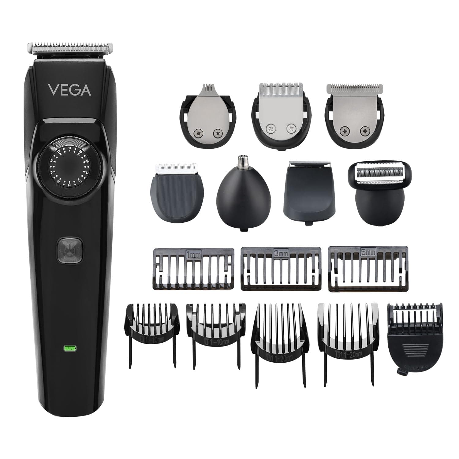 Vega OG 15 in 1 All Rounder Grooming Set for Men with 180min Runtime, 40 Length Settings, 15 in 1 Face, Nose & Body Trimmer for Men, Black, 2 Year War...