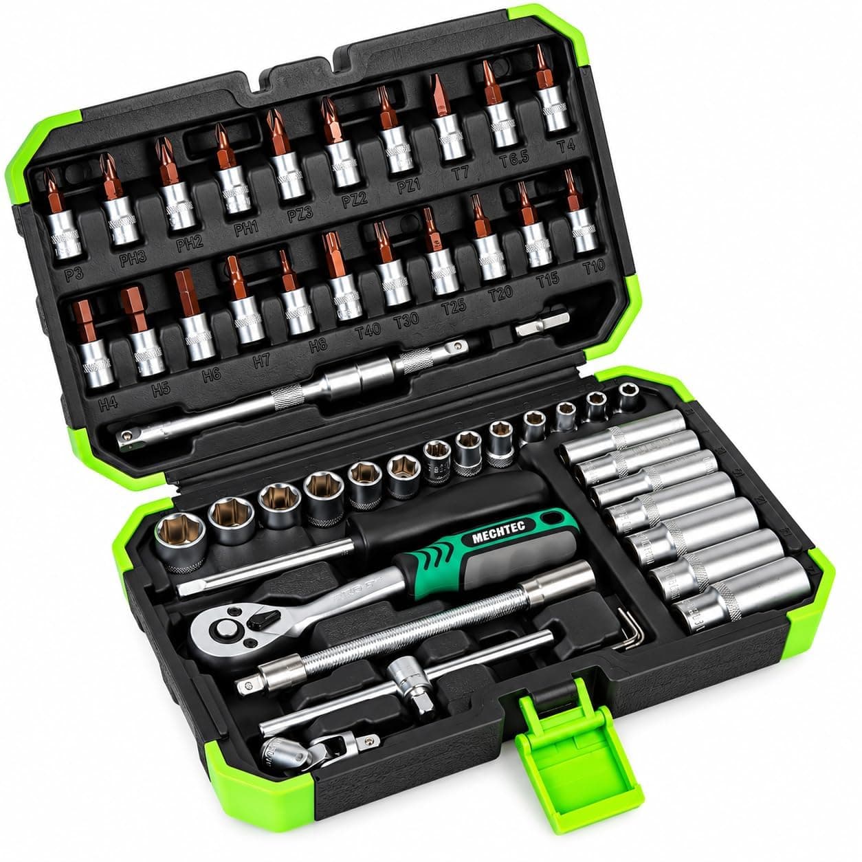 SPARTAN 53 Pcs of Multi-Purpose 1/4" Socket and Drive Tool Set with Plastic Toolbox | Quick Ratchet Handle | for Home Maintenance, Appliance & Automotive Repair (Pack of 1, Black)