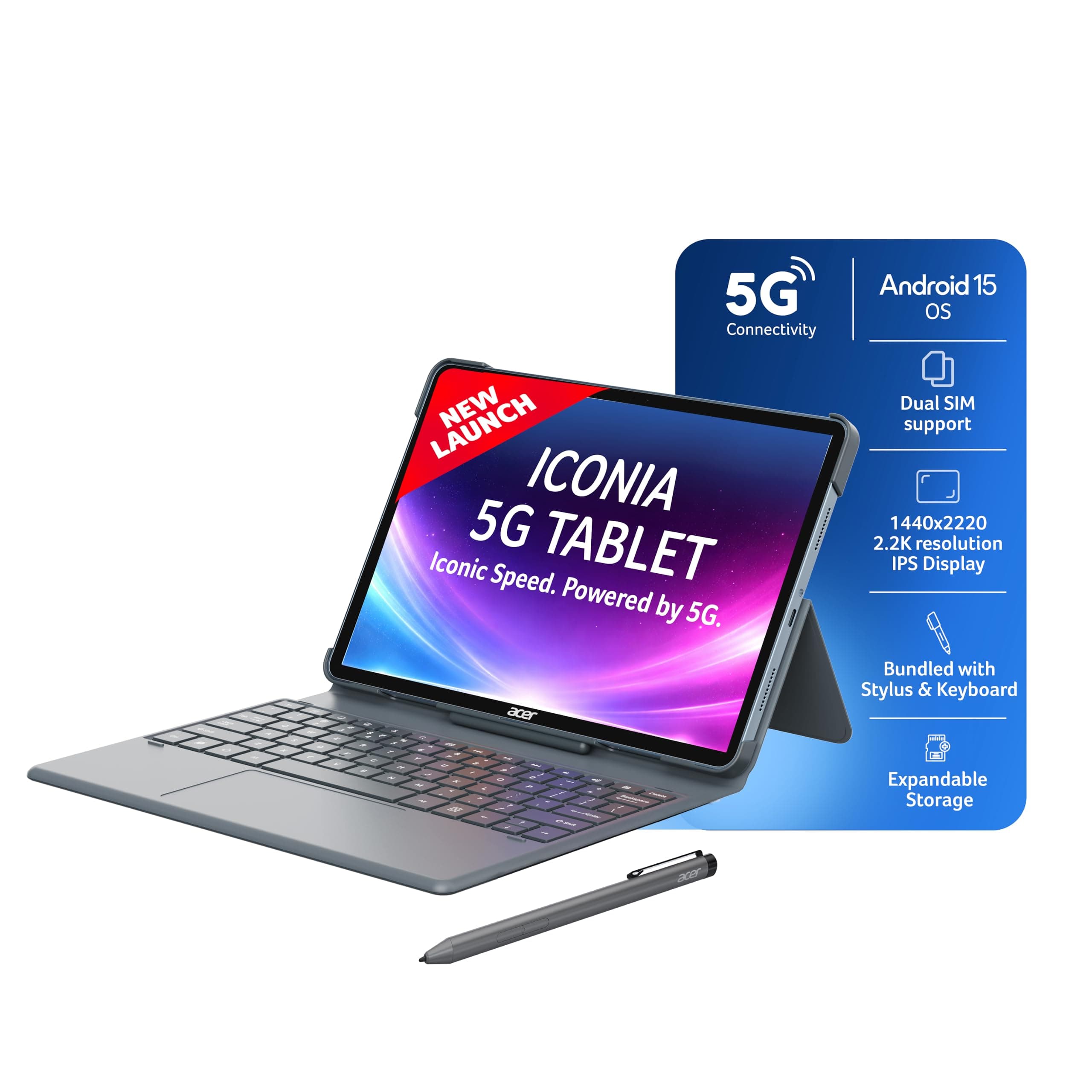 Acer Iconia 5G Tablet with Stylus Pen| 11.4590Hz IPS Display, MediaTek 8791T Processor, 8GB RAM + 128GB Storage, 16MP Rear+8MP Front Camera,Wi-Fi + 5G...