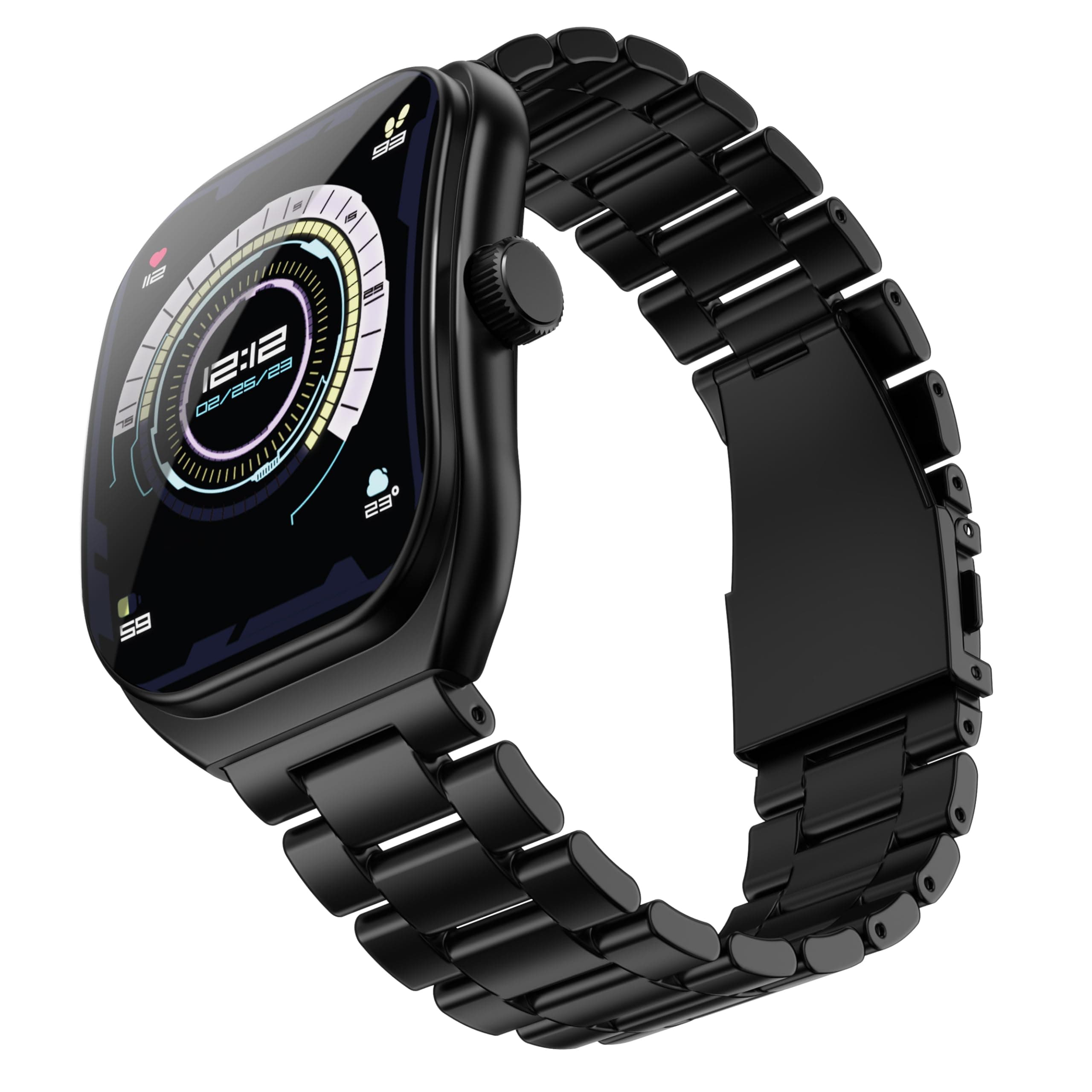 Boult Newly Launched Trail Pro Smartwatch 2.01'' 3D Curved Screen+AMOLED, BT Calling 5.3, 600 Nits Brightness, IP68, 250+ Watchfaces, 120+ Sports Modes, AI Voice Assistant, SpO2 Tracking (Metal Black)