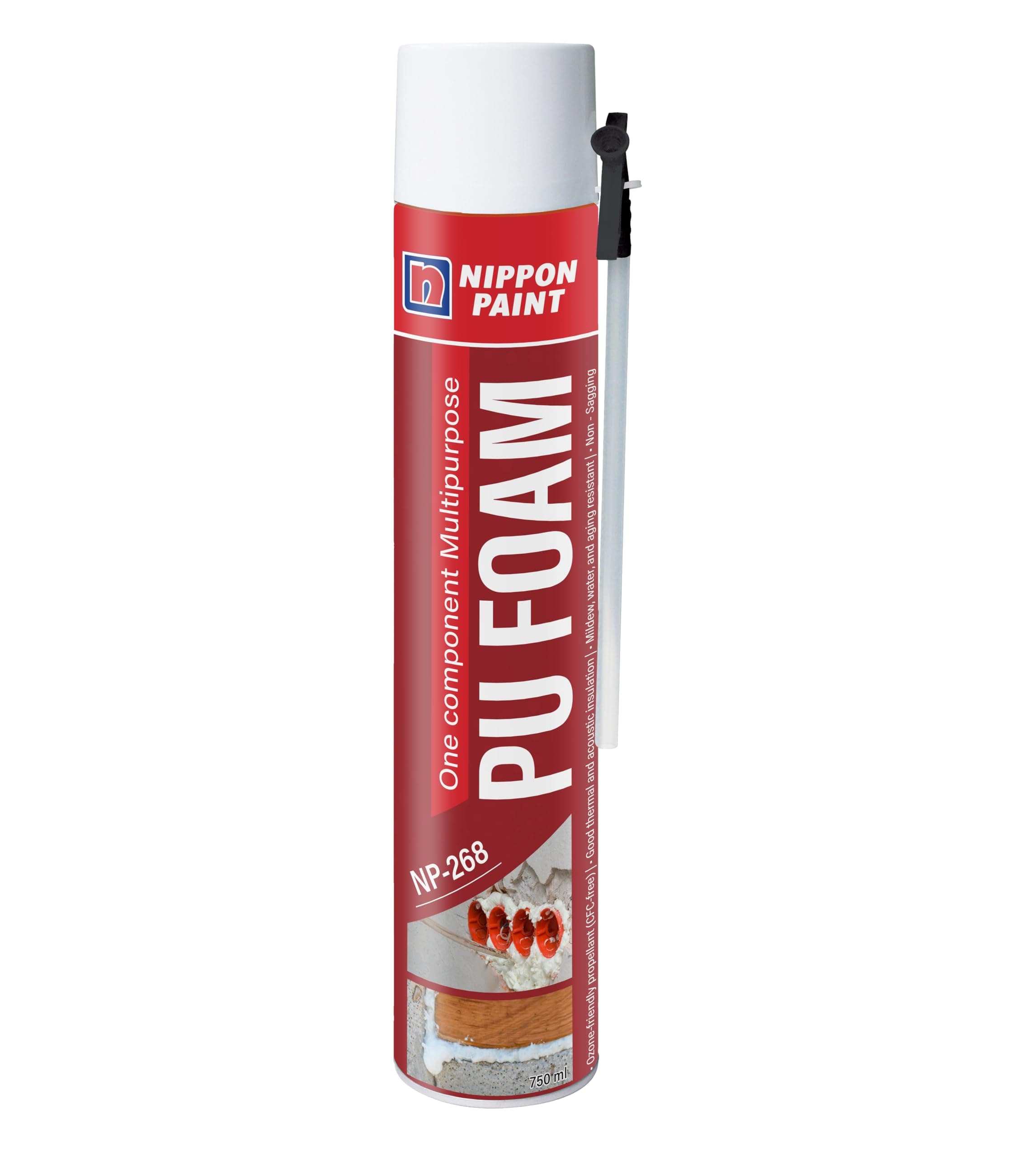 Nippon Paint 750ml Expandable PU Foam Sealant Spray for Walls Doors & Pipes-Waterproof Insulation Filler w/Minimal Shrinkage-Off-White Polyurethane Ga...