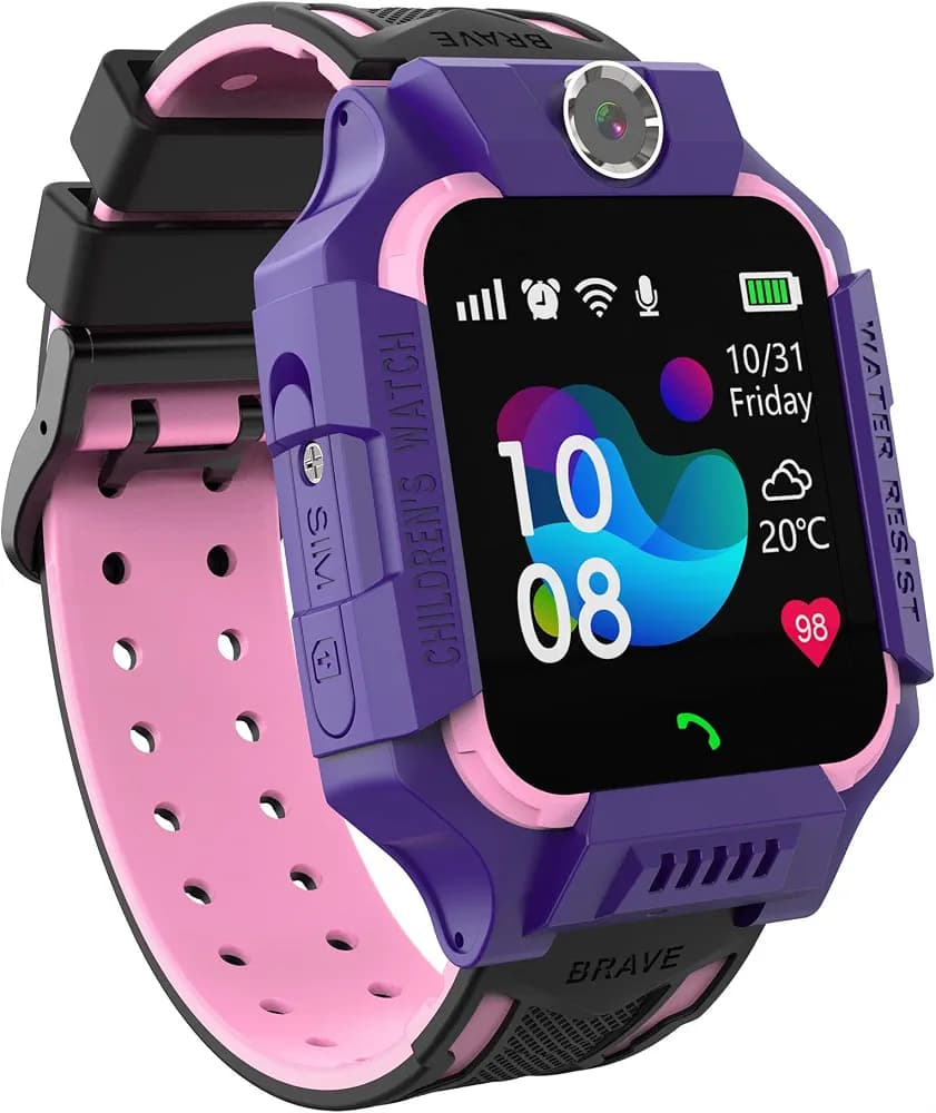 Wearfit Champ 2G Flash Kids GPS Tracker Waterproof Watch LBS Tracker for Boys Girls for 3-12 Year Old with SOS Alarm Call Voice Chat Touch Screen and Parental Control (Purple)