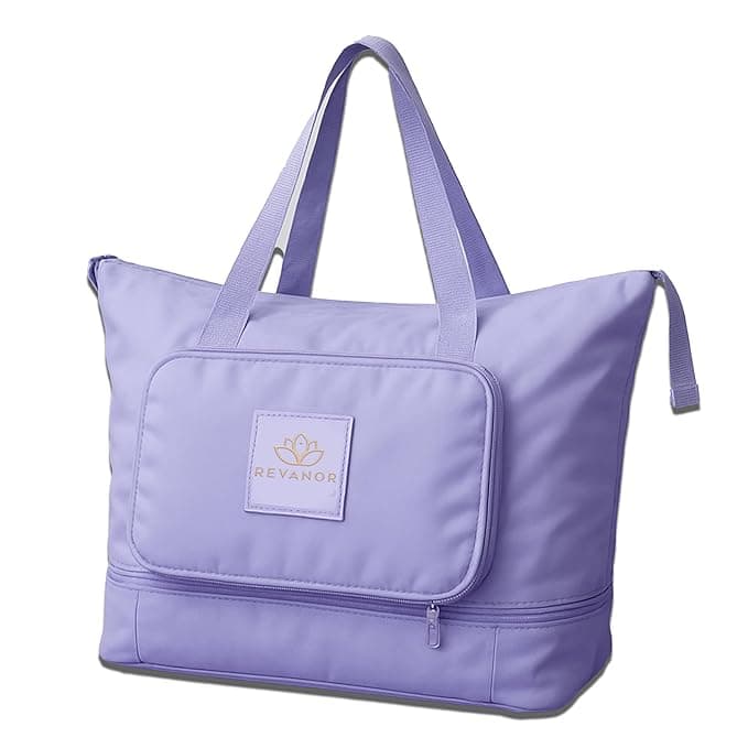 Revanor Foldable Travel Duffel Bag for Women – Expandable Oxford Fabric Carry-On, Lightweight & Waterproof, Convertible Extra Luggage Bag for Travel, Gym, or Shopping (Purple)