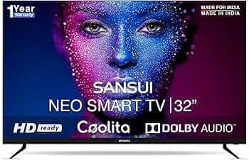 SANSUI Neo 80 cm (32 inch) HD Ready LED Smart Linux TV with Bezel-Less Design and Dolby Audio (Midnight Black) (JSWY32CSHD)