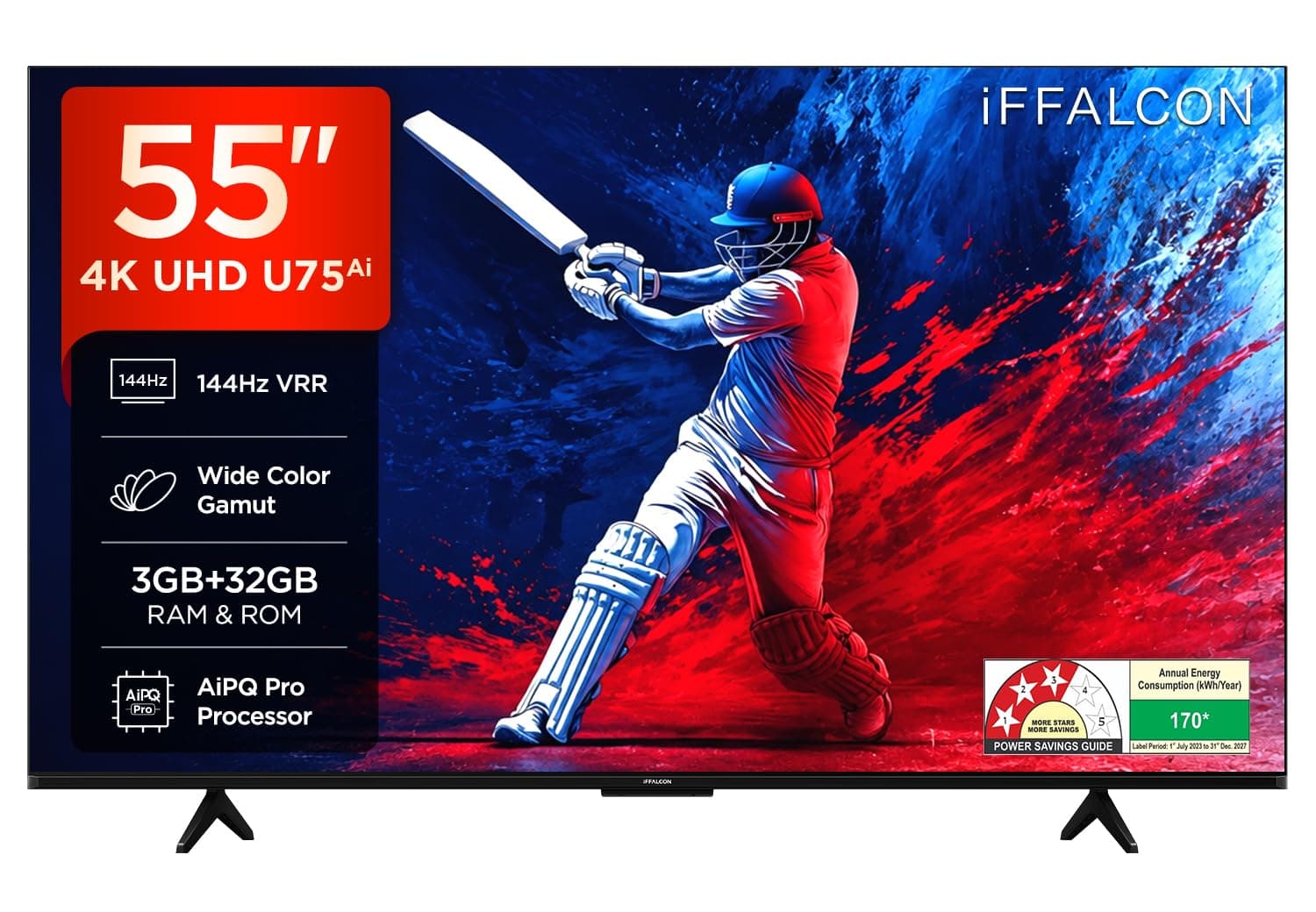 iFFALCON 139 cm (55 Inches) 4K UHD Smart LED Google TV | 144Hz VRR | 3GB RAM | Dolby Vision & Atmos | Game Master | 55U75