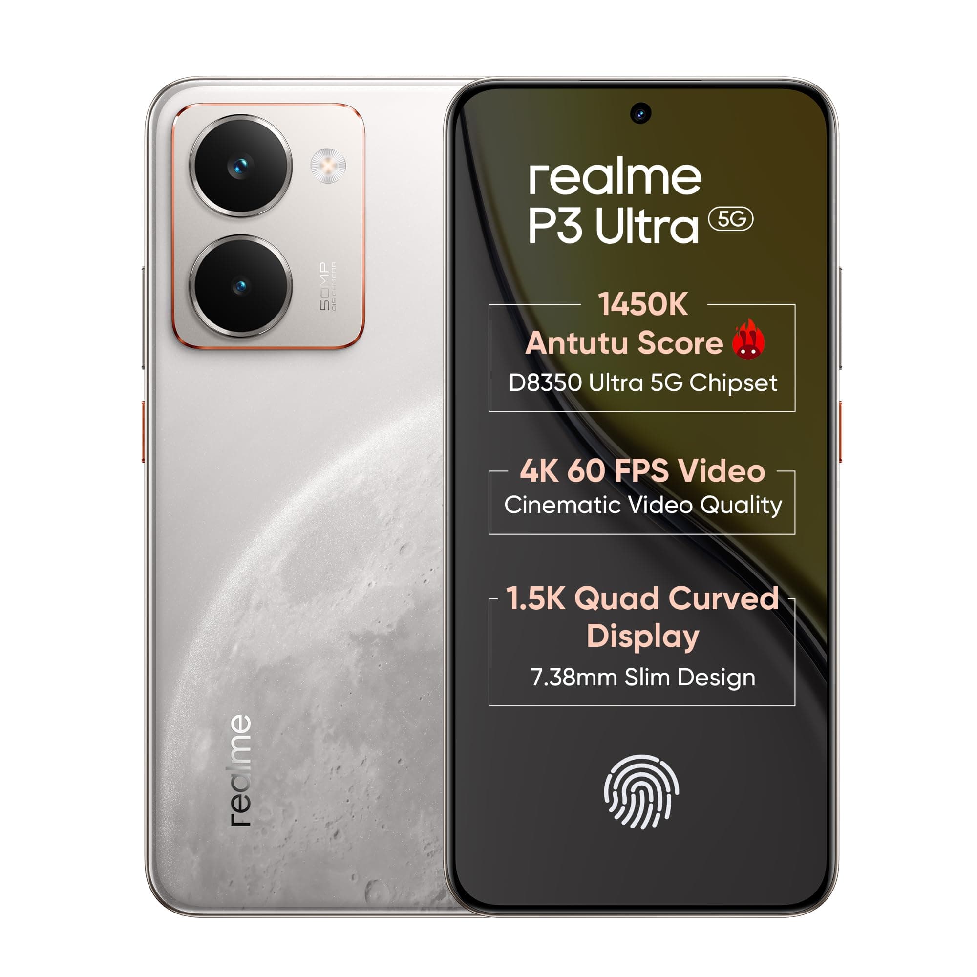 realme P3 Ultra 5G Smartphone 8+128GB Glowing Lunar White