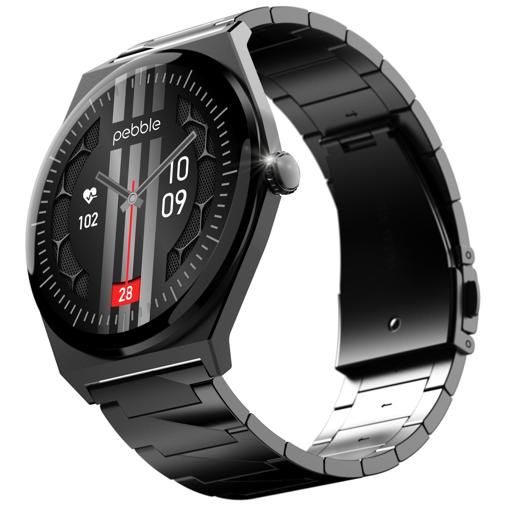 Pebble Royale Steel 1.43” Ultra AMOLED Display Smartwatch with Always-On Display, BT Calling, DIY Watch Faces, Slimmest Stainless Steel Body, Multiple Sports Modes – Premium Metal Smartwatch (Black)