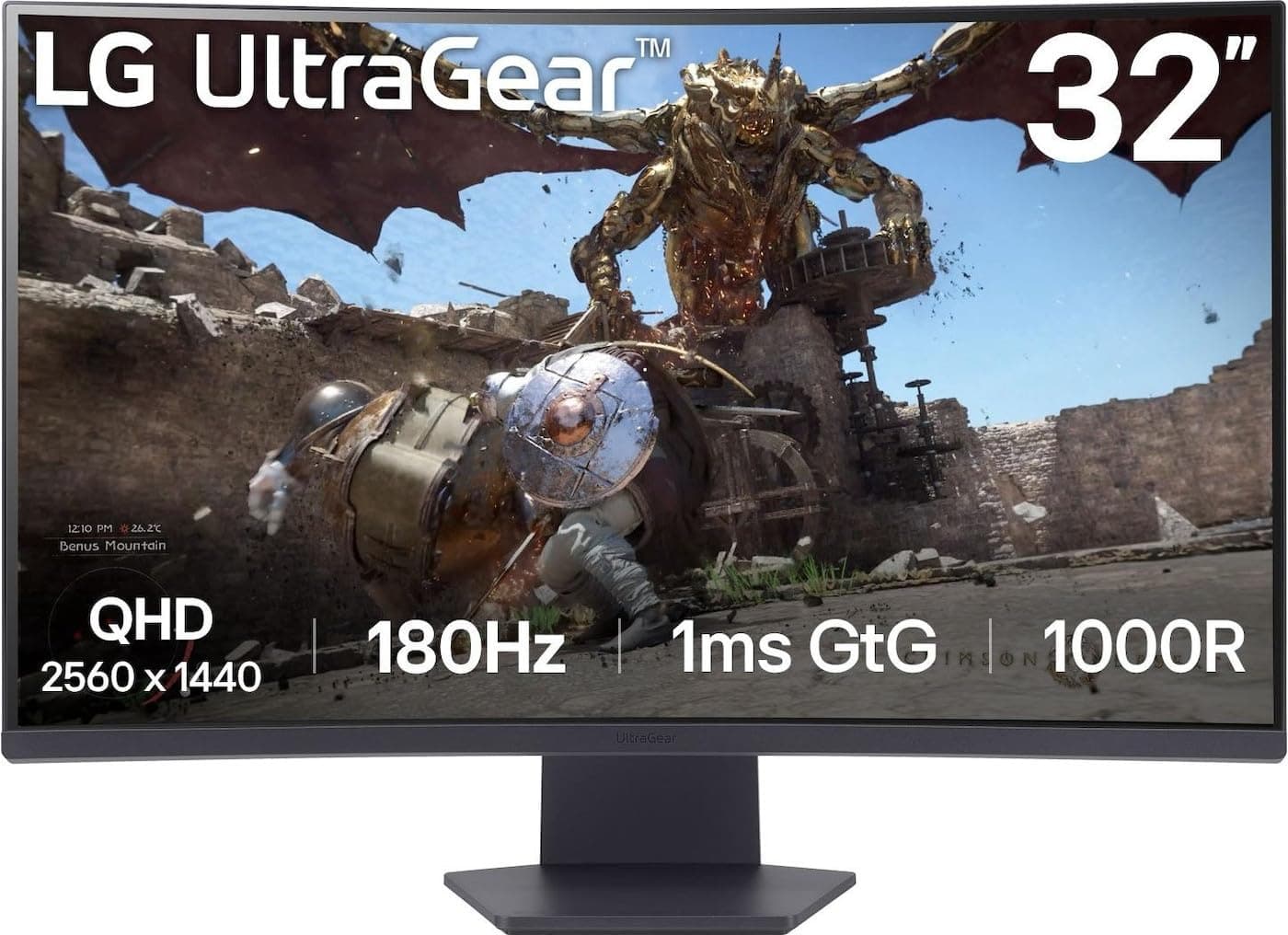 LG Ultragear 32GS60QC - 32 inch QHD 1000R Curved Gaming Monitor (2560 x 1440),180Hz, 1ms, AMD FreeSync, HDR10, VESA Certified, HDMIx2 DisplayPort, 3-S...